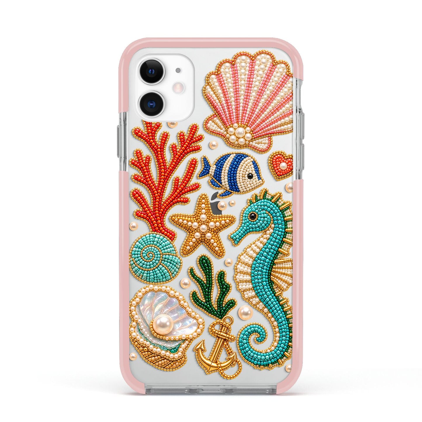 Coastal Treasures Charms Apple iPhone 11 in White with Pink Impact Case