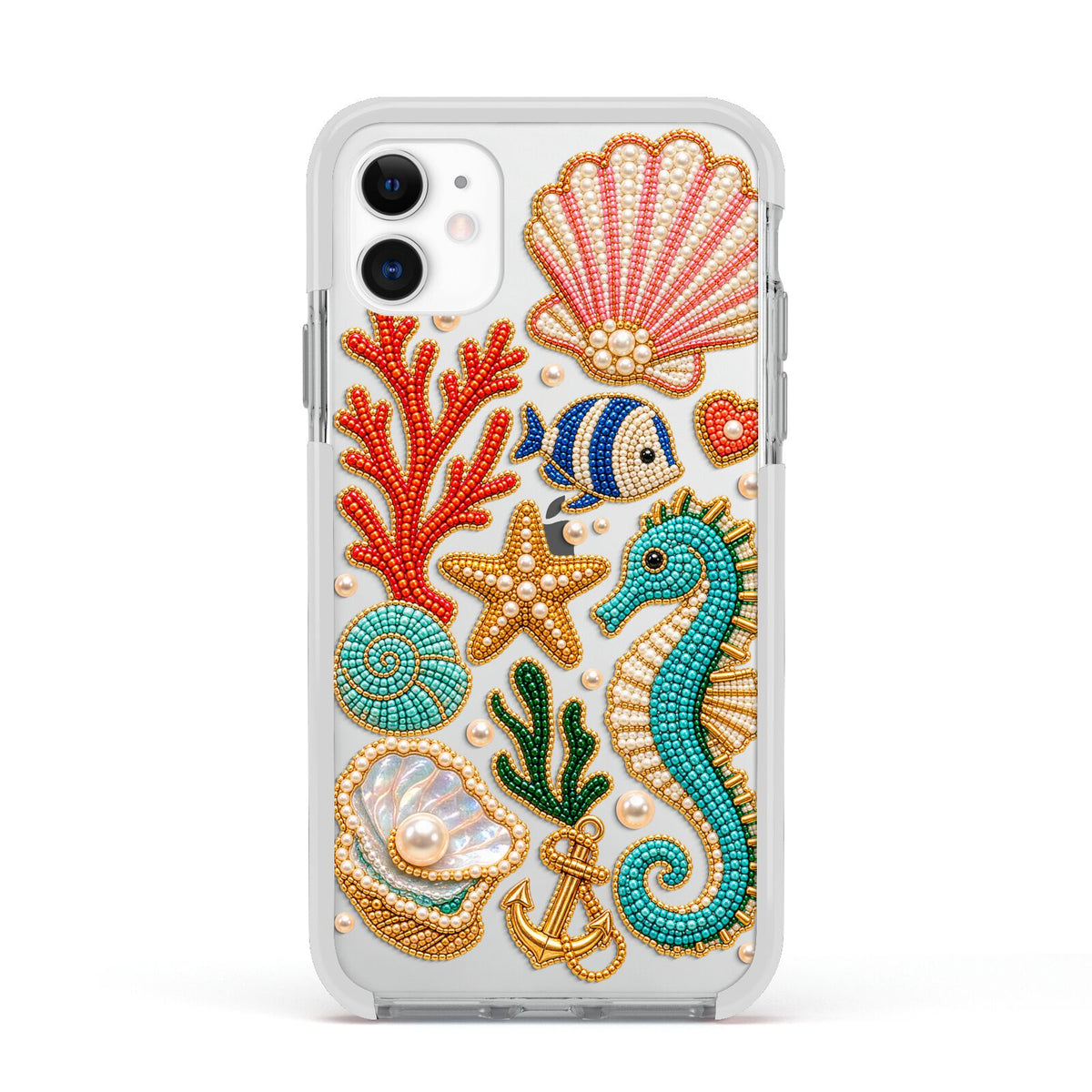 Coastal Treasures Charms Apple iPhone 11 in White with White Impact Case