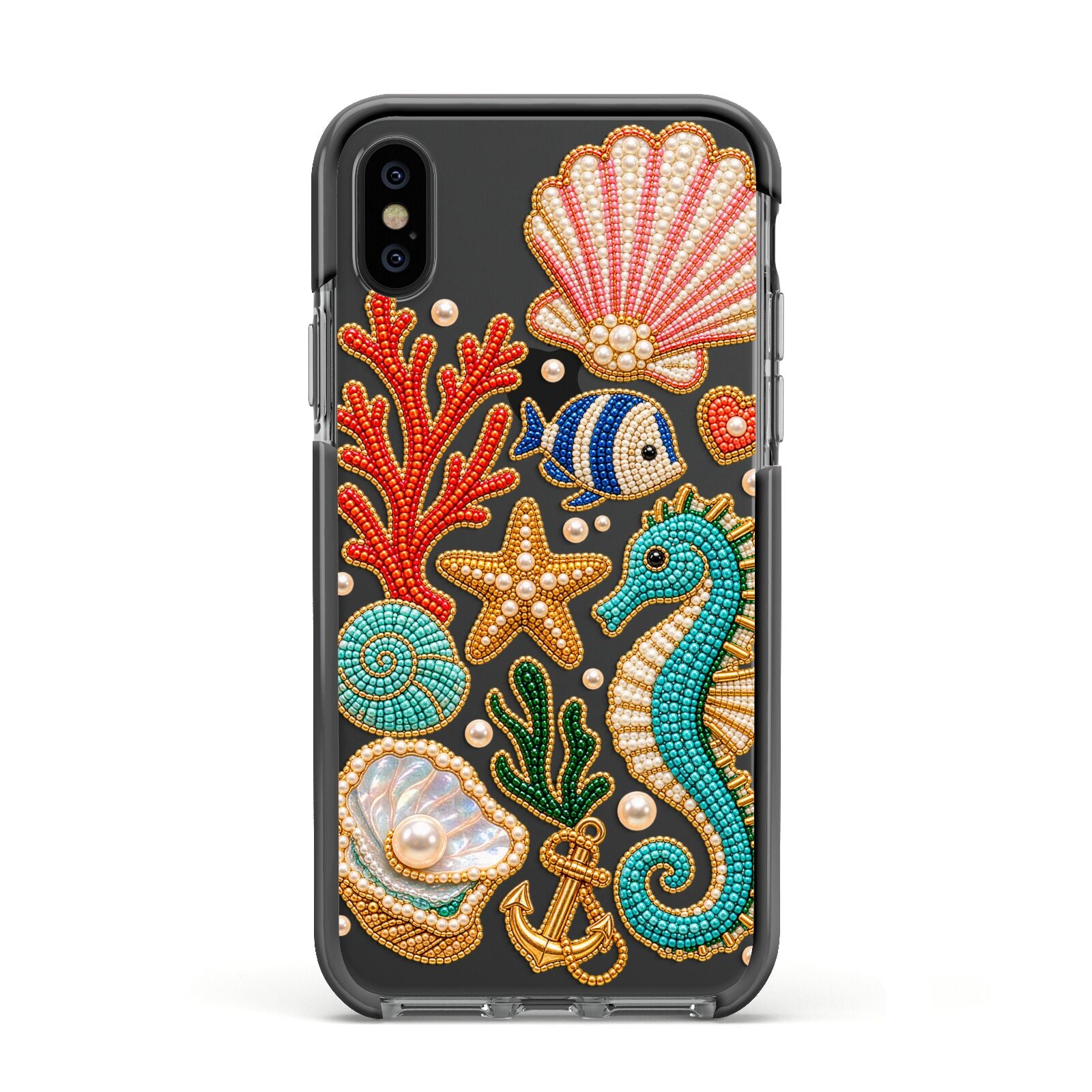 Coastal Treasures Charms Apple iPhone Xs Impact Case Black Edge on Black Phone