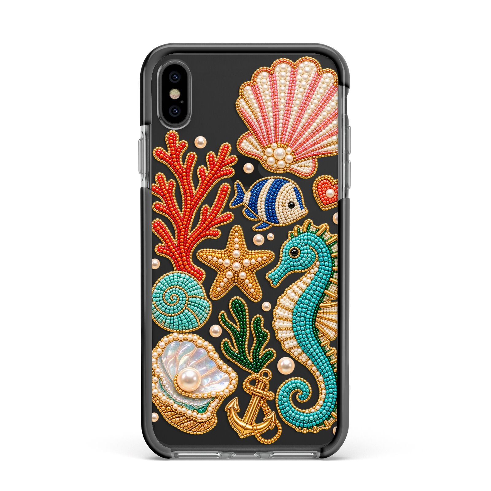Coastal Treasures Charms Apple iPhone Xs Max Impact Case Black Edge on Black Phone