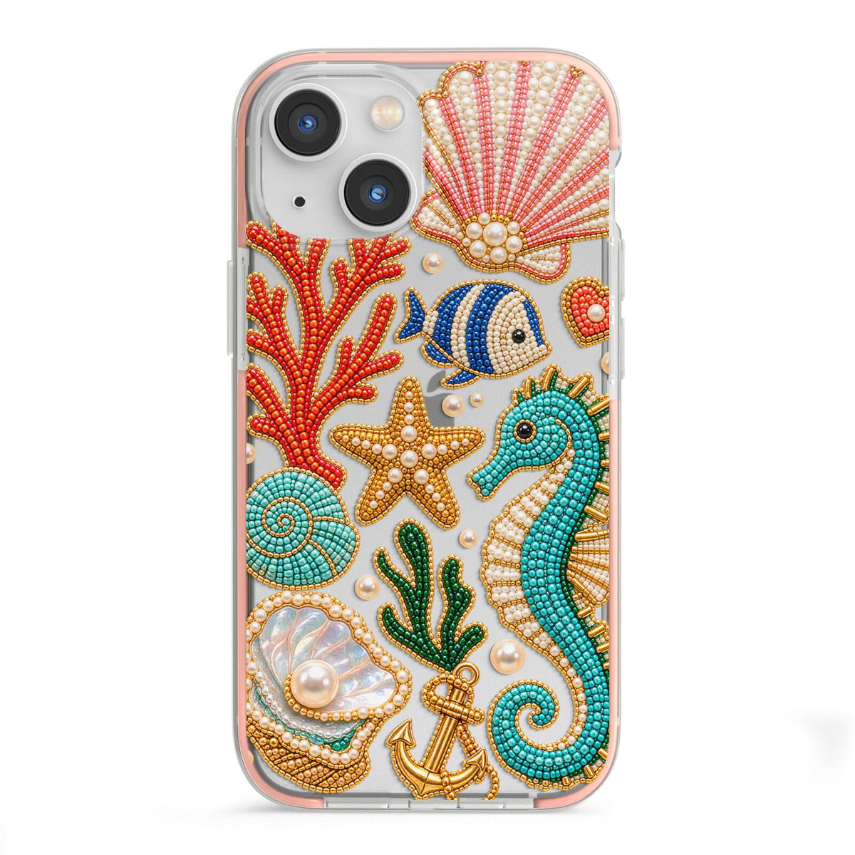 Coastal Treasures Charms iPhone 13 Mini TPU Impact Case with Pink Edges