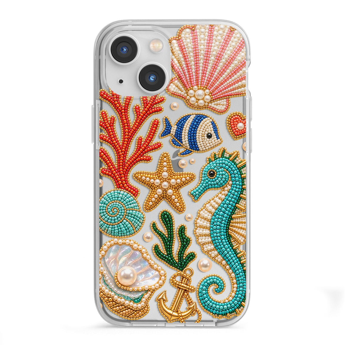Coastal Treasures Charms iPhone 13 Mini TPU Impact Case with White Edges