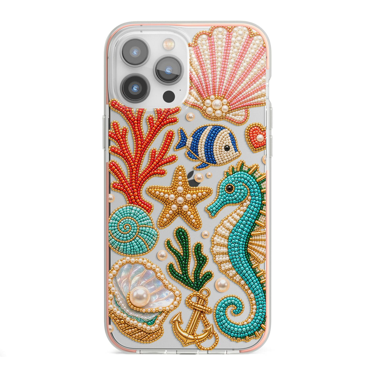 Coastal Treasures Charms iPhone 13 Pro Max TPU Impact Case with Pink Edges