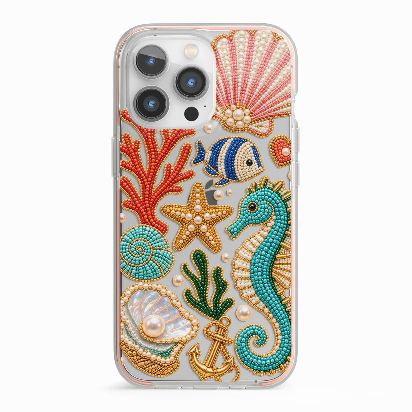 Coastal Treasures Charms iPhone 13 Pro TPU Impact Case with Pink Edges