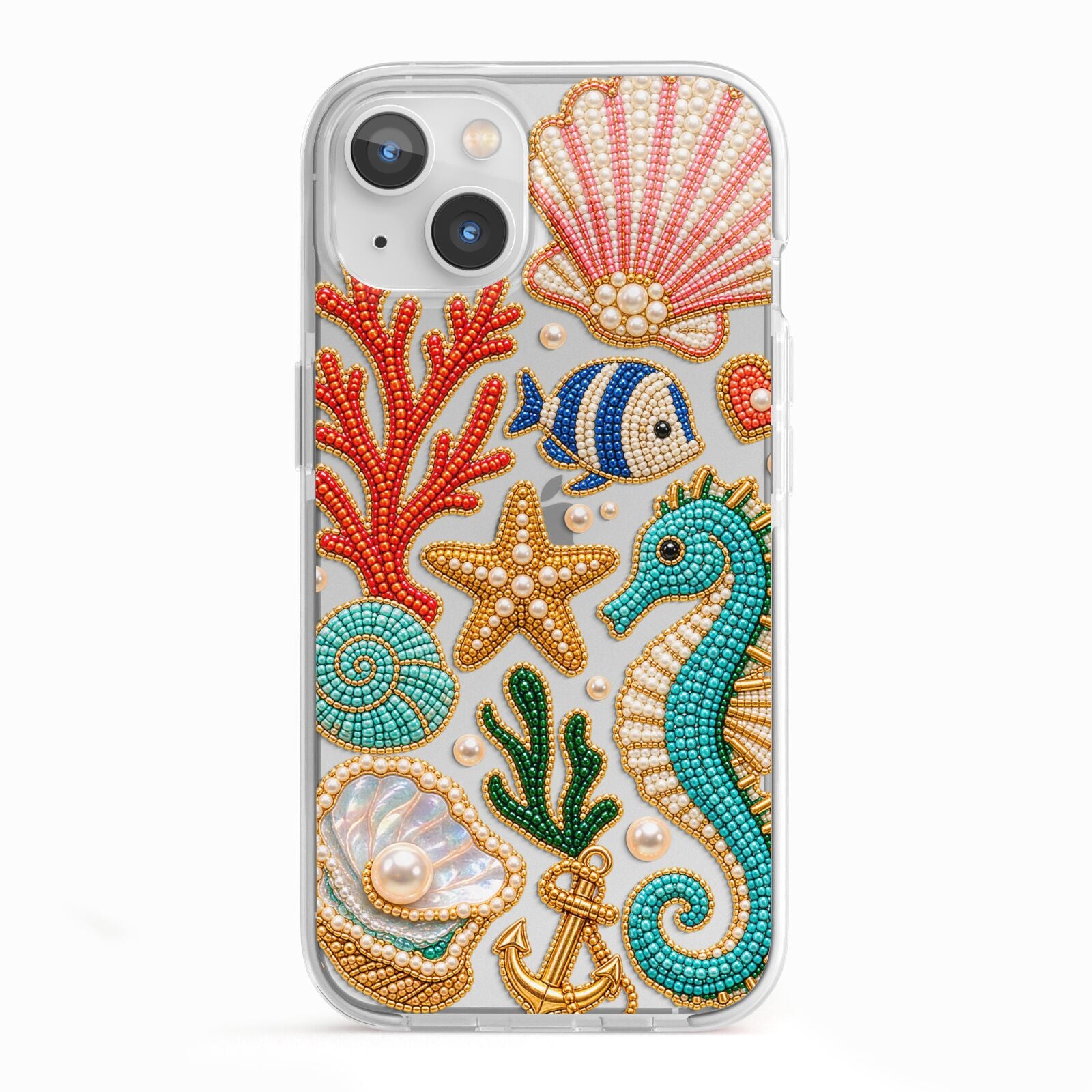 Coastal Treasures Charms iPhone 13 TPU Impact Case with White Edges