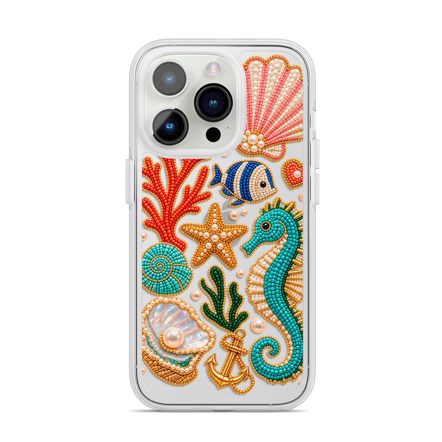 Coastal Treasures Charms iPhone 14 Pro Clear Tough Case Silver