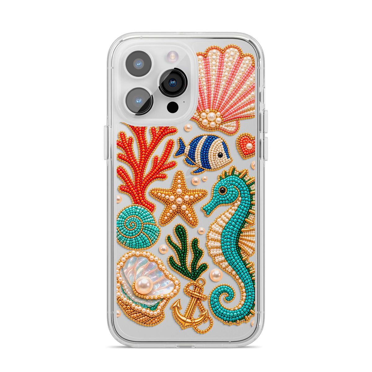 Coastal Treasures Charms iPhone 14 Pro Max Clear Tough Case Silver