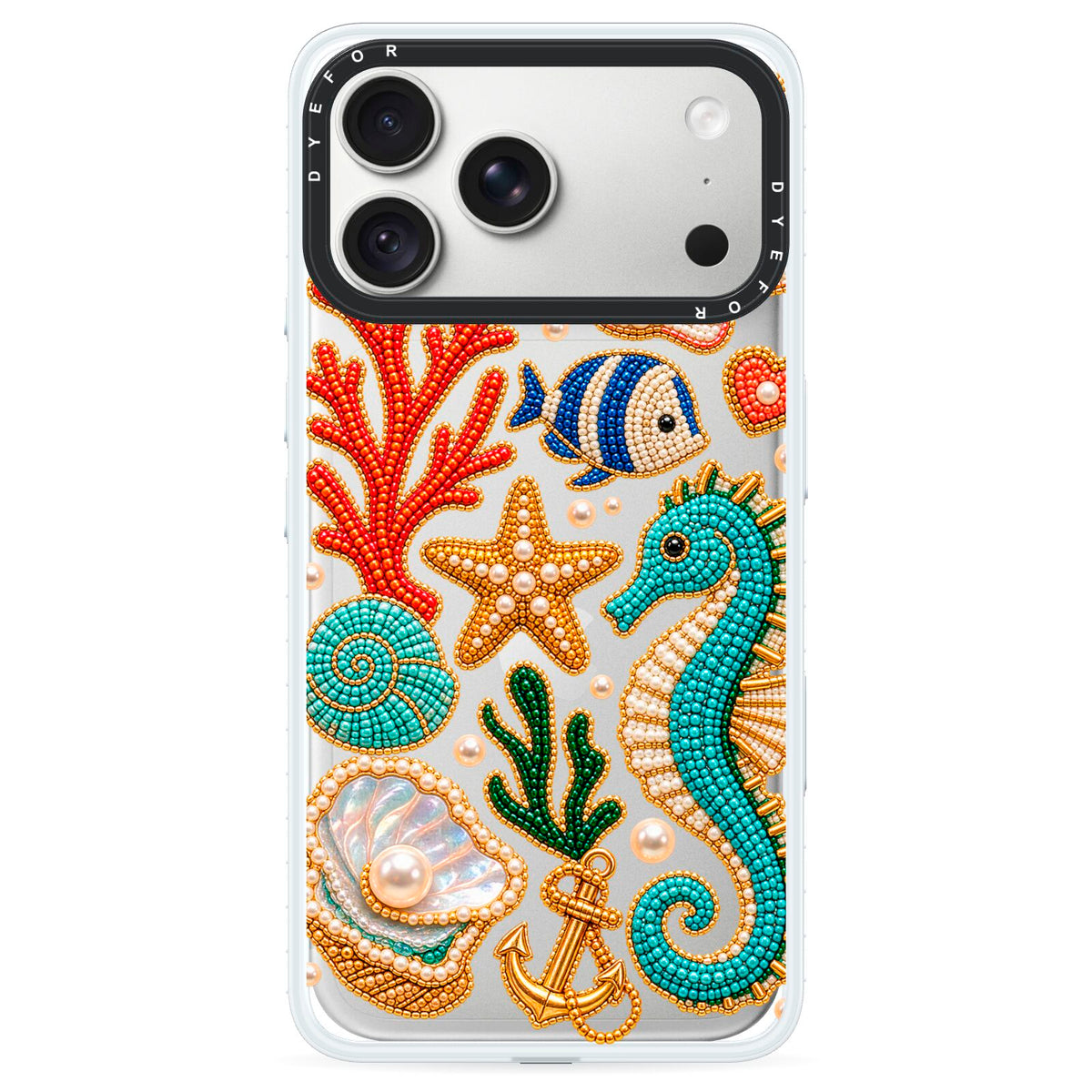 Coastal Treasures Charms iPhone 18 Pro Max Black Impact Pre order Case on Silver phone