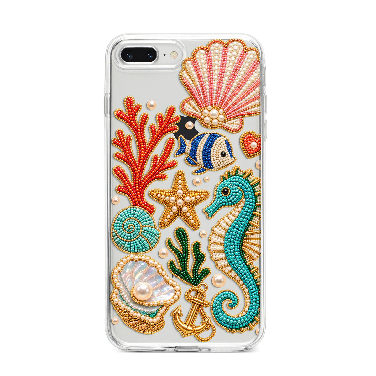 Coastal Treasures Charms iPhone 8 Plus Bumper Case on Silver iPhone
