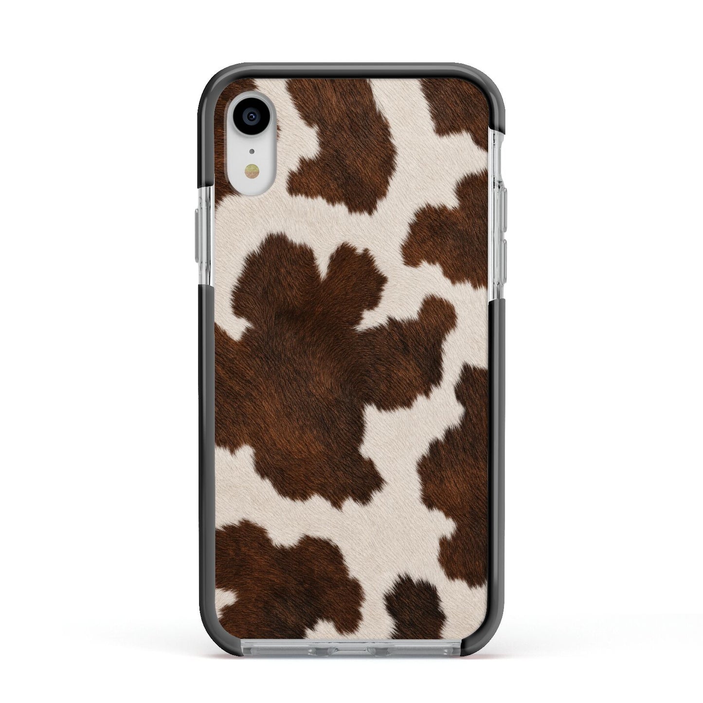 Cocoa Hide Apple iPhone XR Impact Case Black Edge on Silver Phone