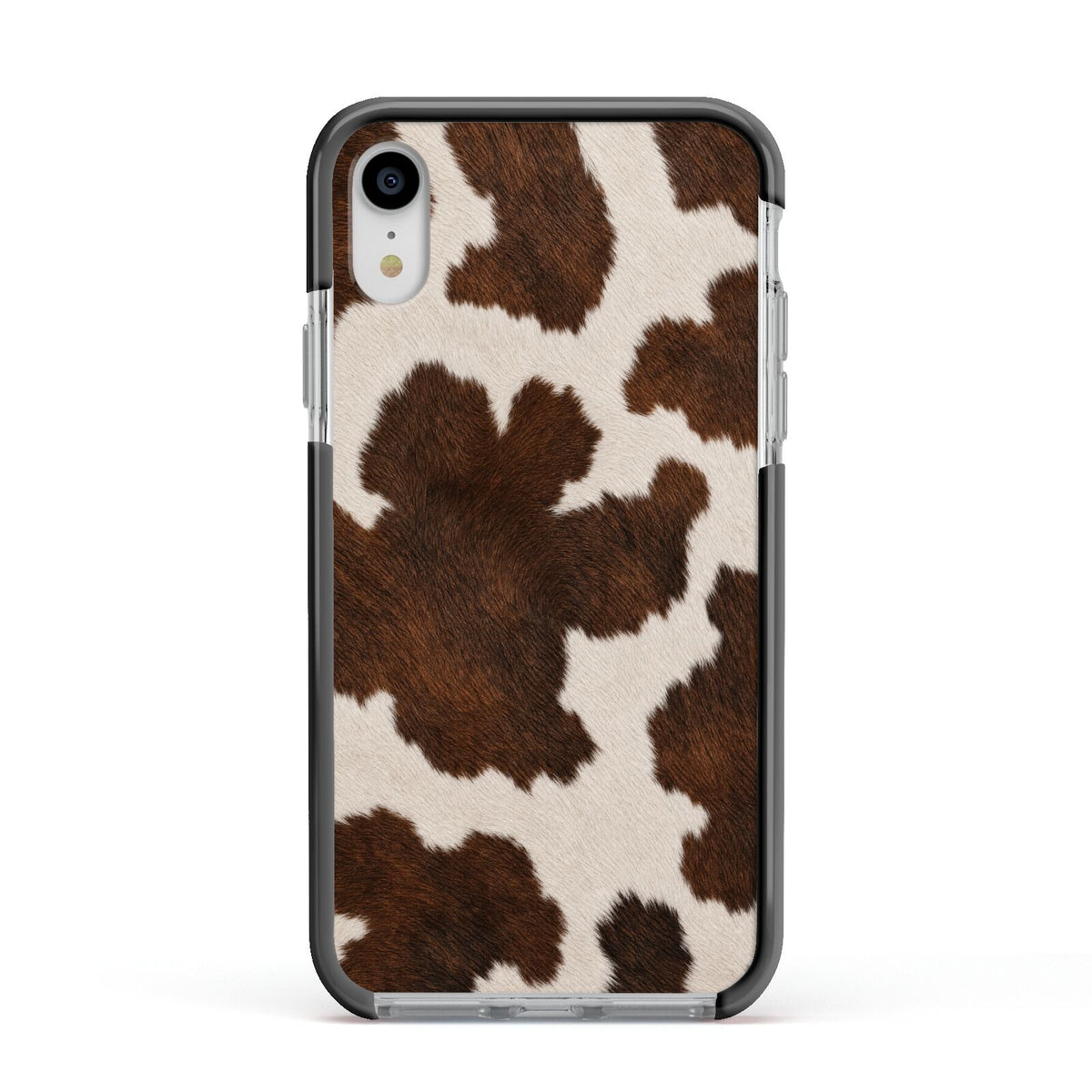 Cocoa Hide Apple iPhone XR Impact Case Black Edge on Silver Phone
