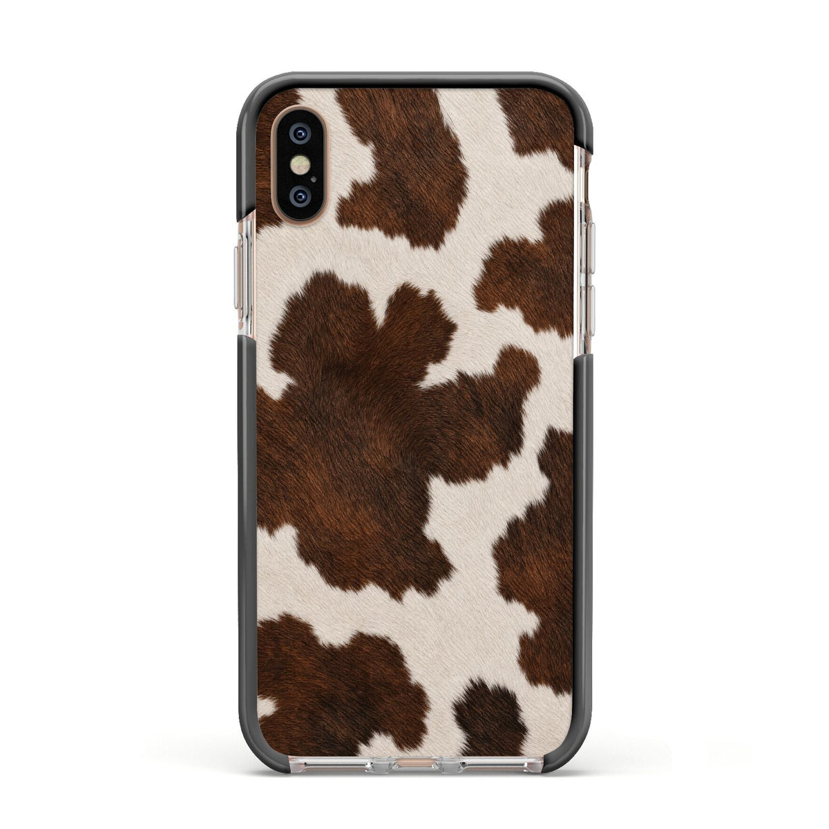 Cocoa Hide Apple iPhone Xs Impact Case Black Edge on Gold Phone