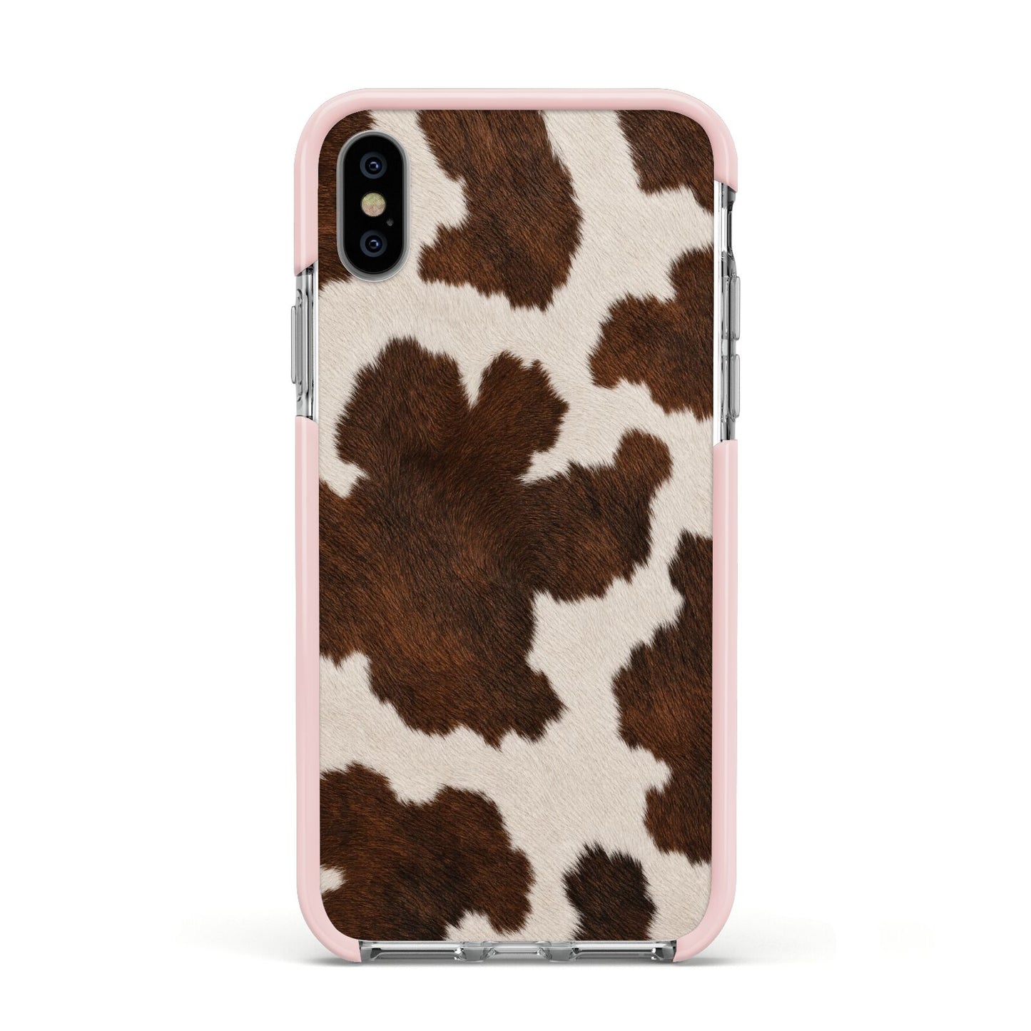 Cocoa Hide Apple iPhone Xs Impact Case Pink Edge on Silver Phone