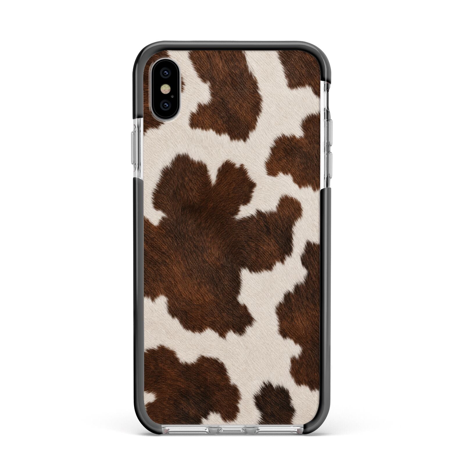 Cocoa Hide Apple iPhone Xs Max Impact Case Black Edge on Silver Phone