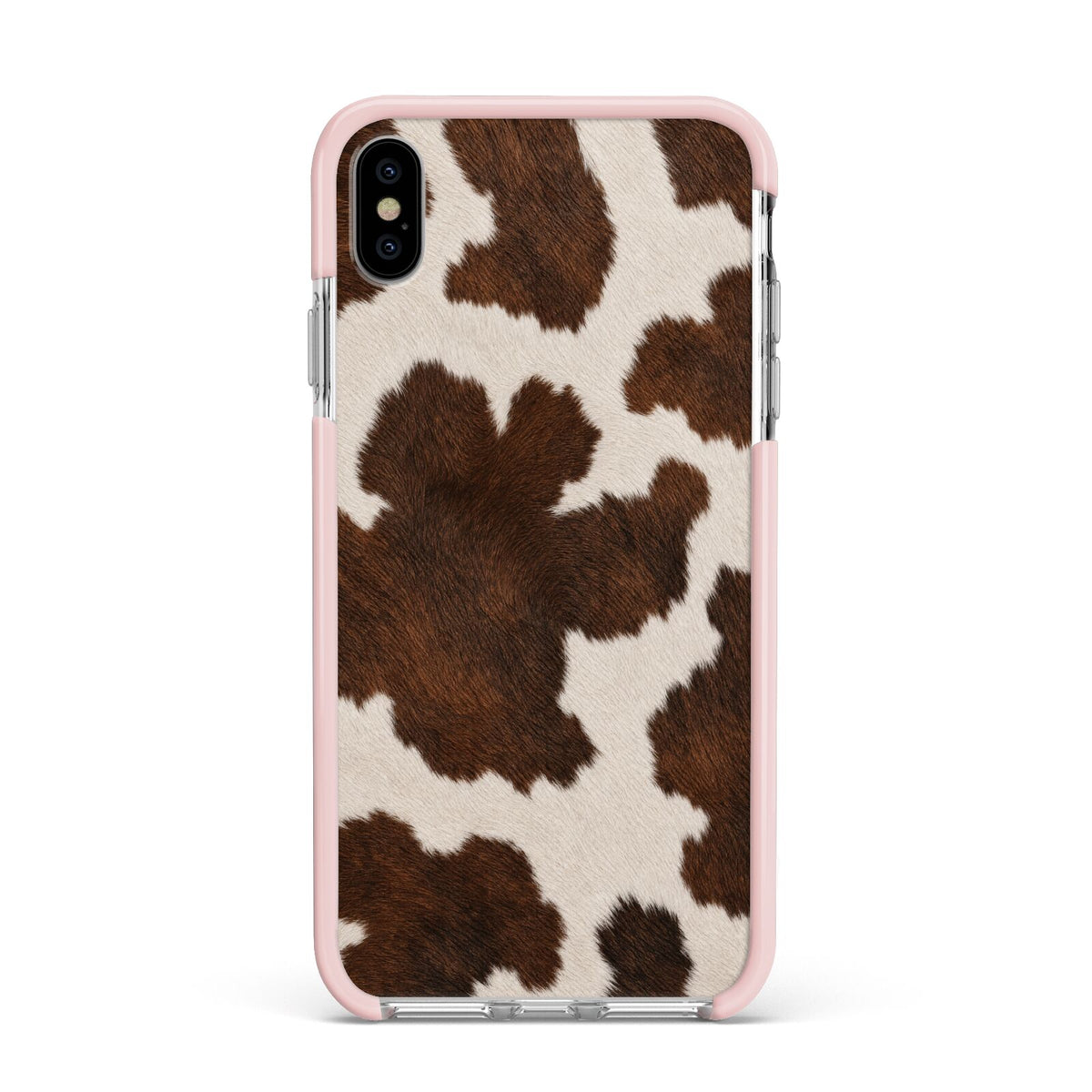 Cocoa Hide Apple iPhone Xs Max Impact Case Pink Edge on Silver Phone