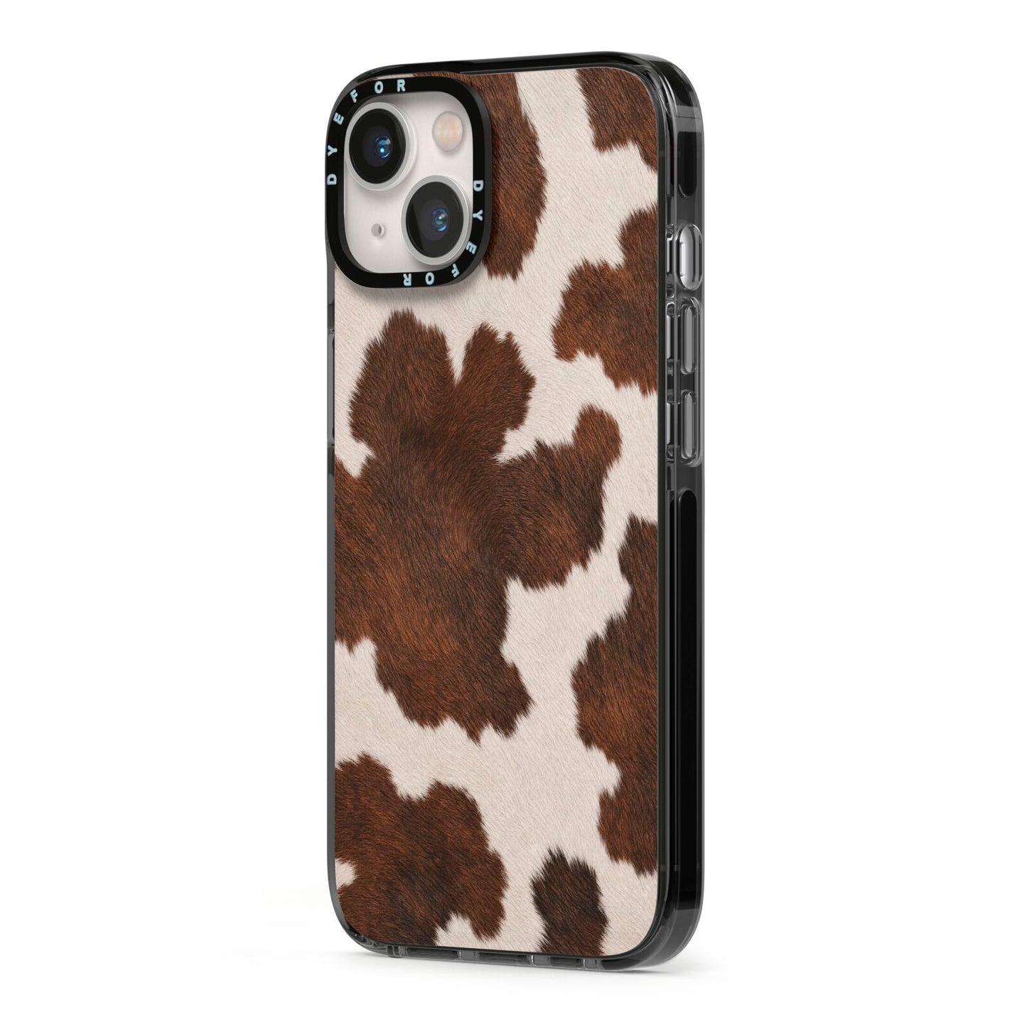Cocoa Hide iPhone 13 Black Impact Case Side Angle on Silver phone