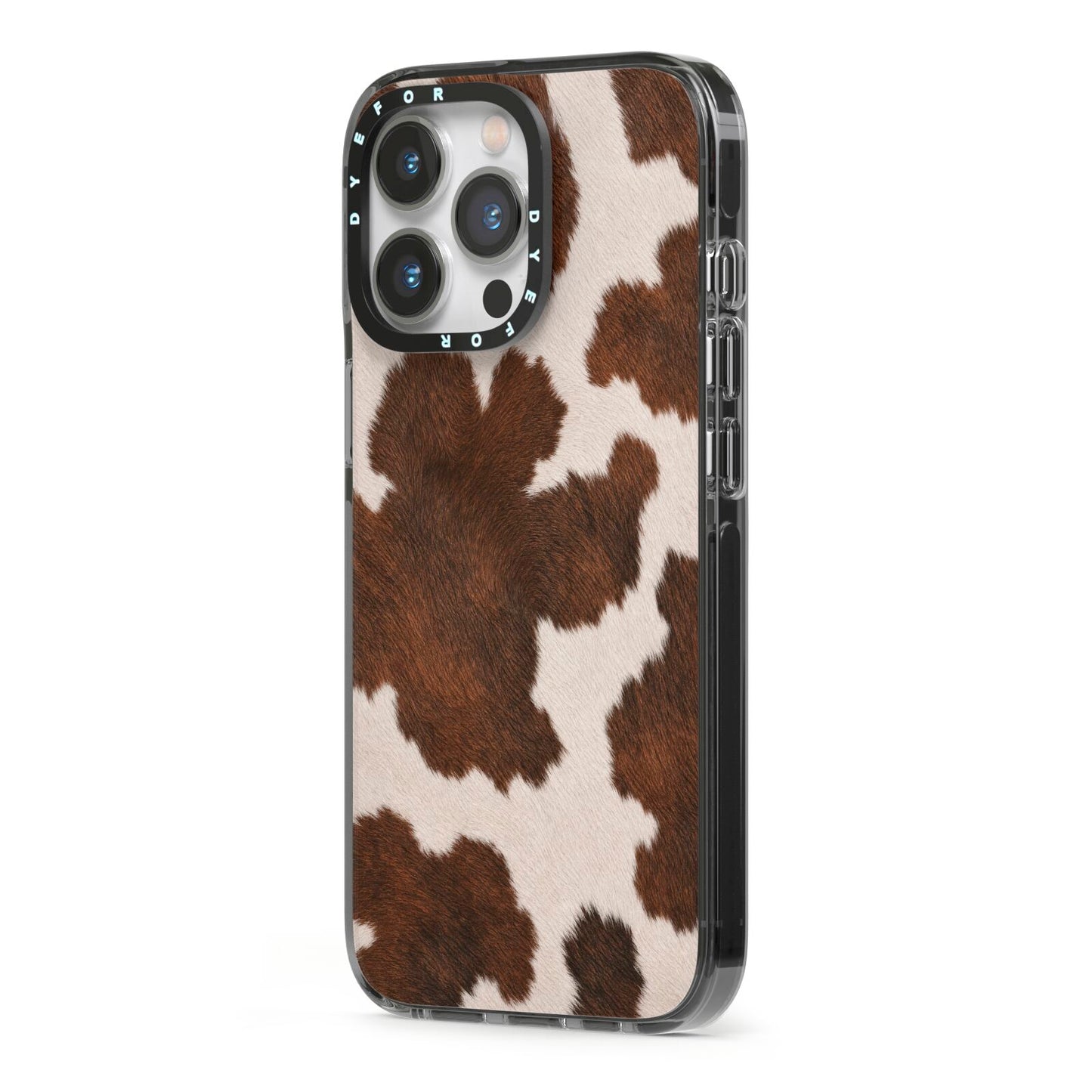 Cocoa Hide iPhone 13 Pro Black Impact Case Side Angle on Silver phone