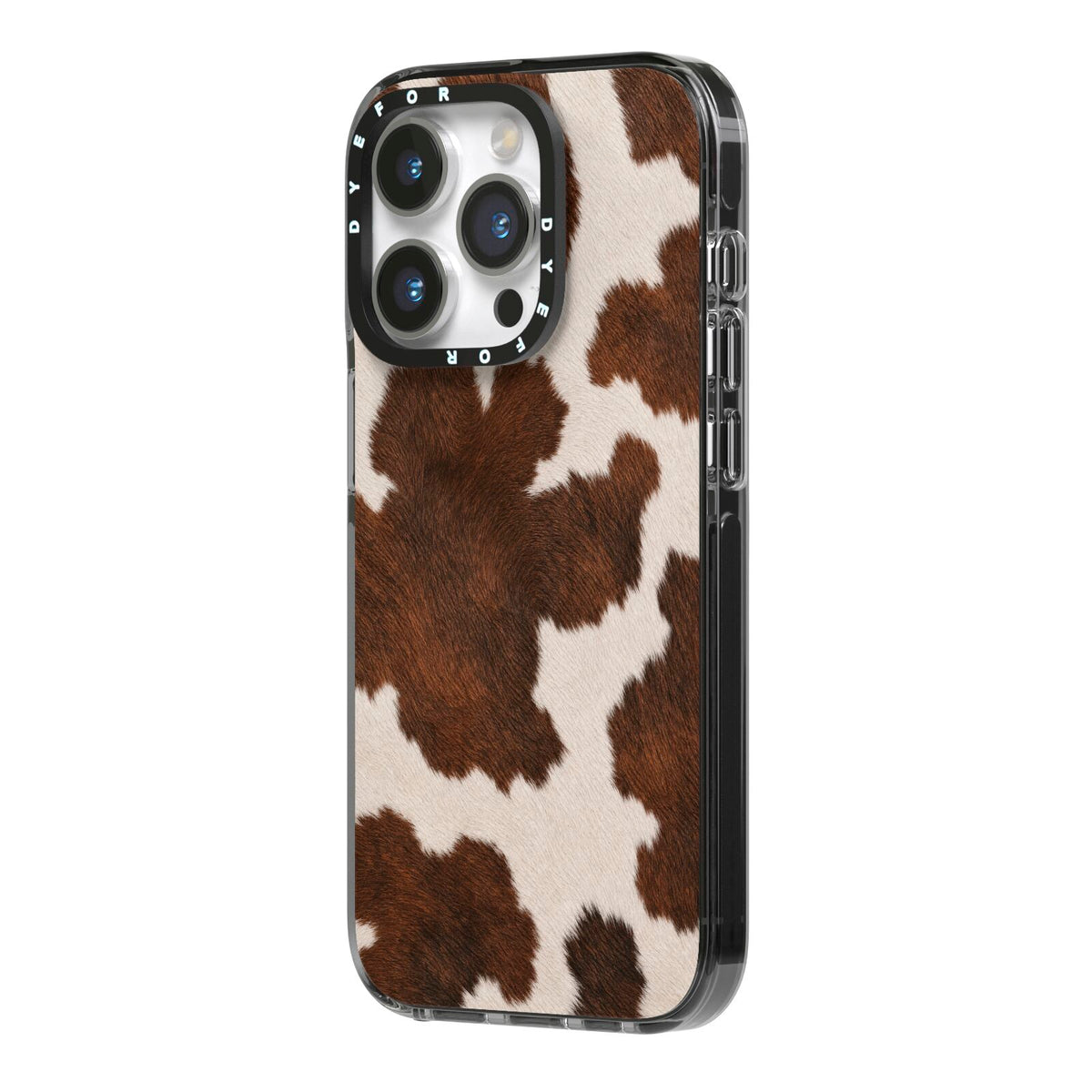 Cocoa Hide iPhone 14 Pro Black Impact Case Side Angle on Silver phone