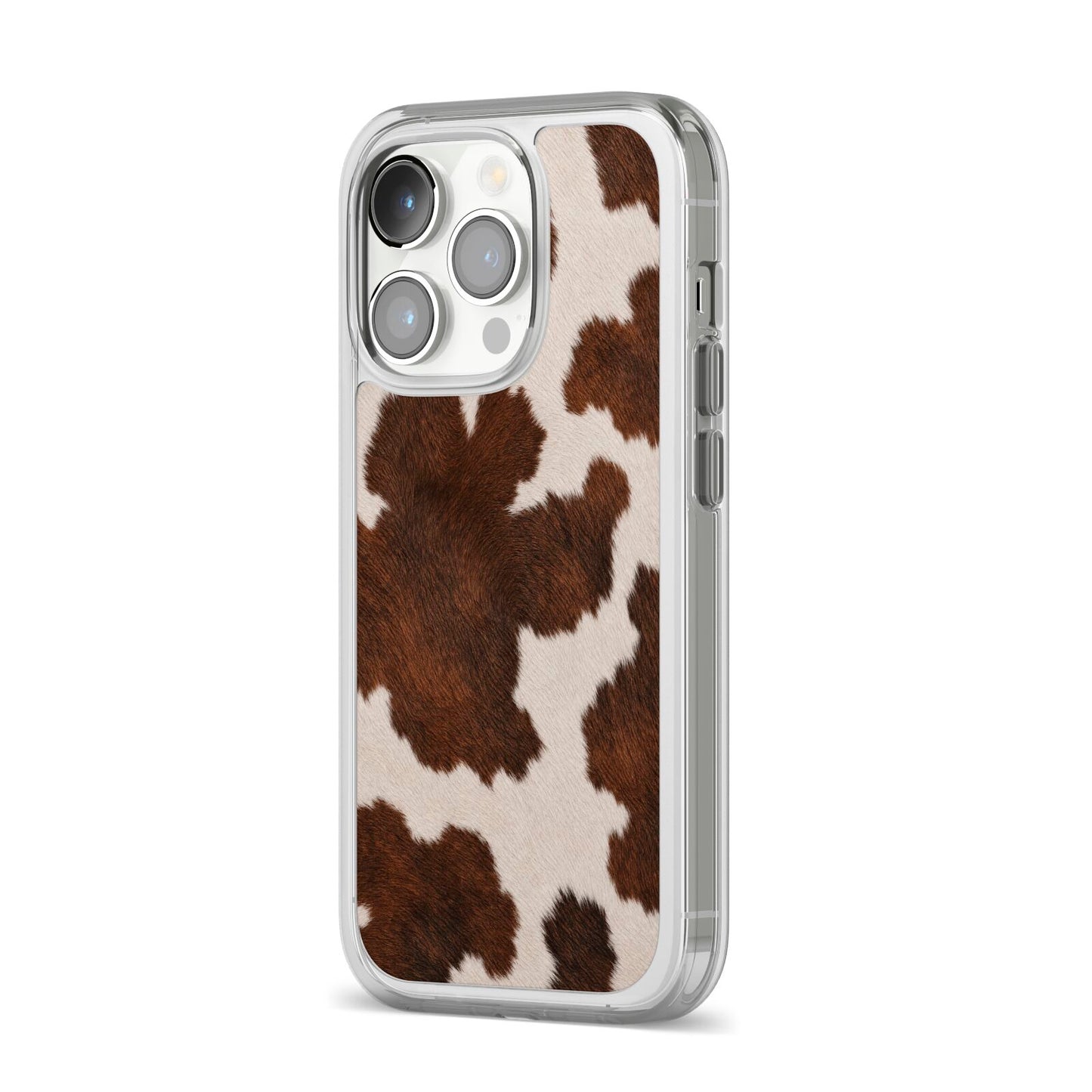 Cocoa Hide iPhone 14 Pro Clear Tough Case Silver Angled Image