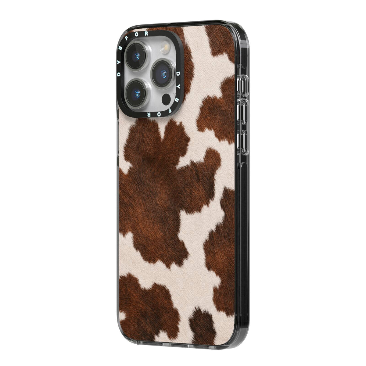 Cocoa Hide iPhone 14 Pro Max Black Impact Case Side Angle on Silver phone