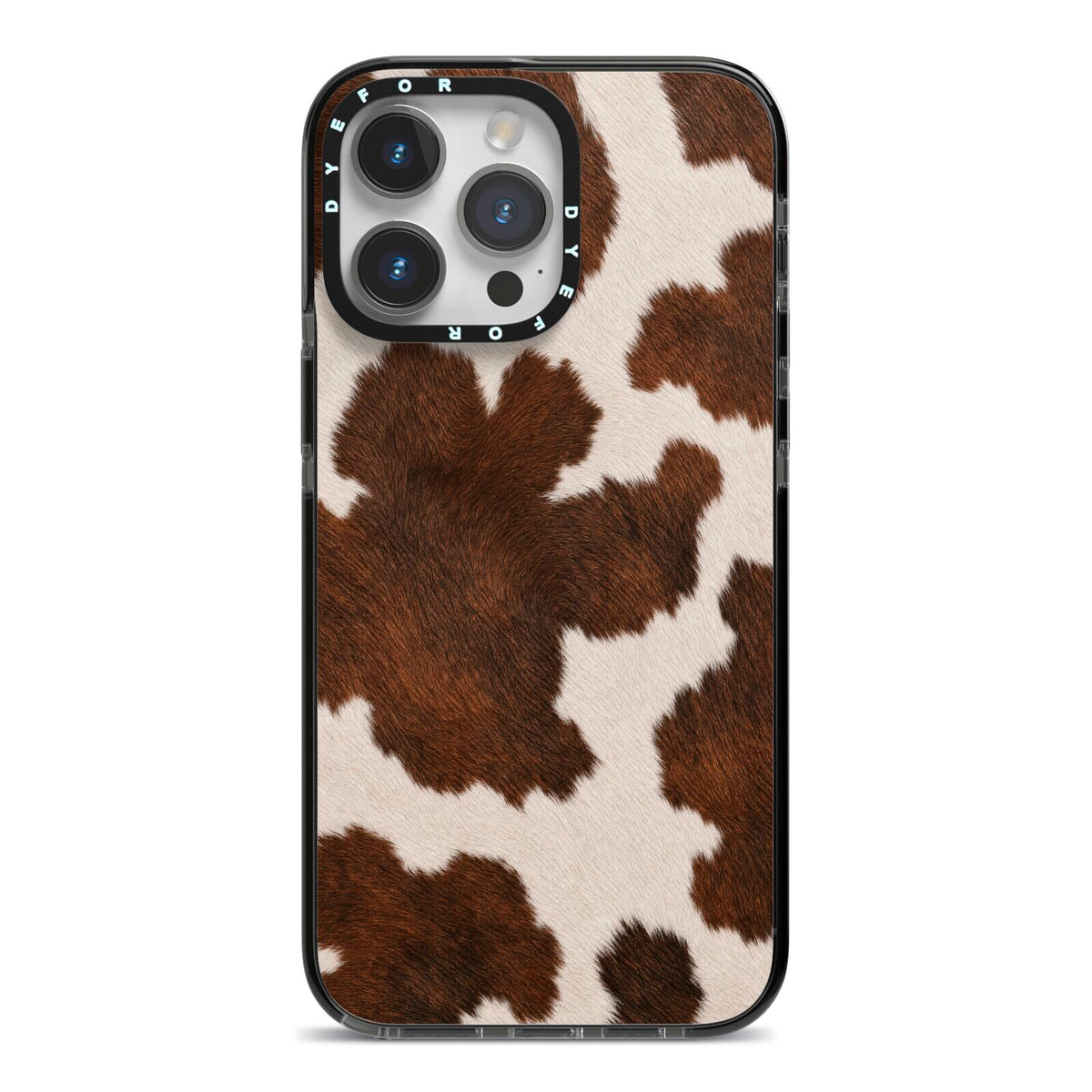 Cocoa Hide iPhone 14 Pro Max Black Impact Case on Silver phone