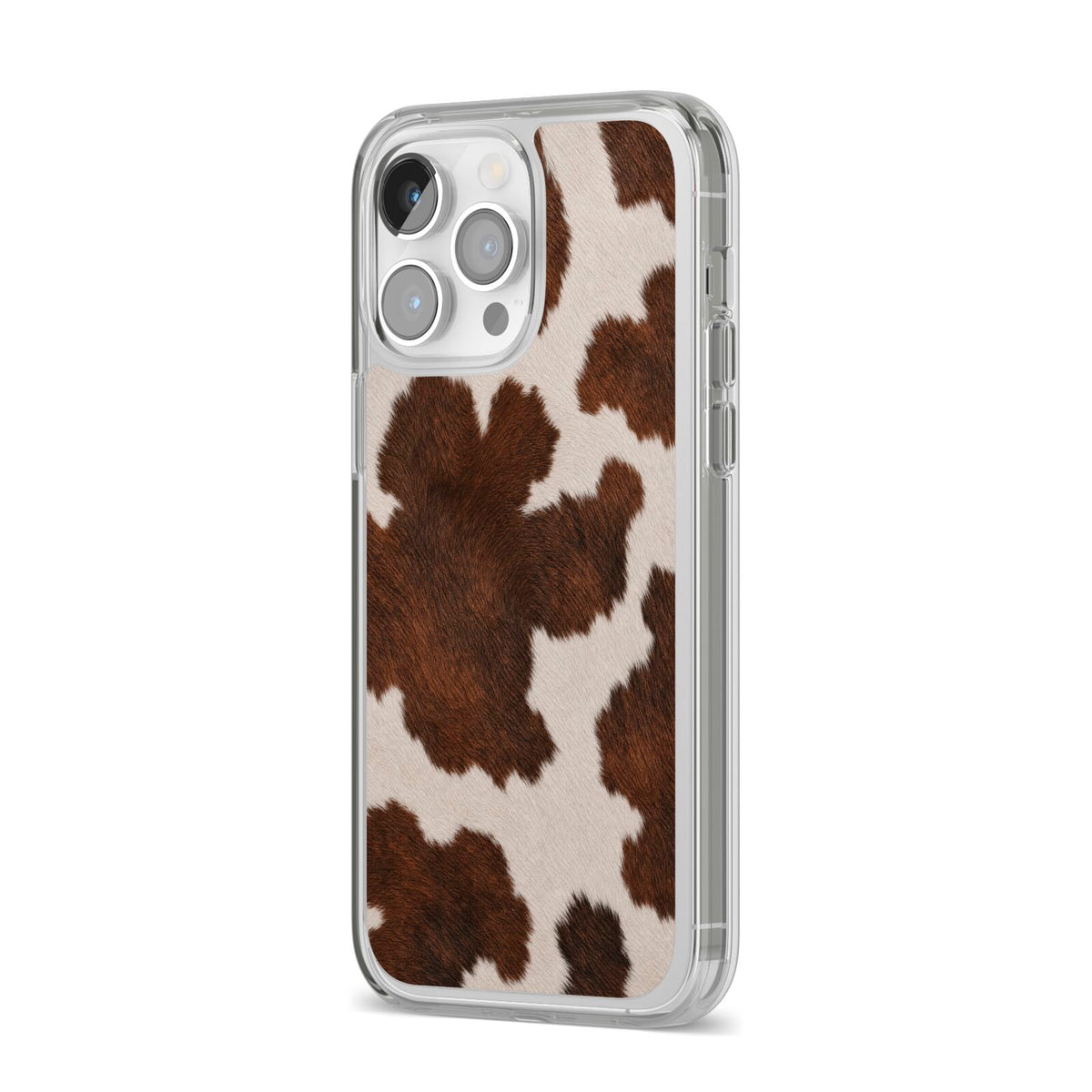 Cocoa Hide iPhone 14 Pro Max Clear Tough Case Silver Angled Image