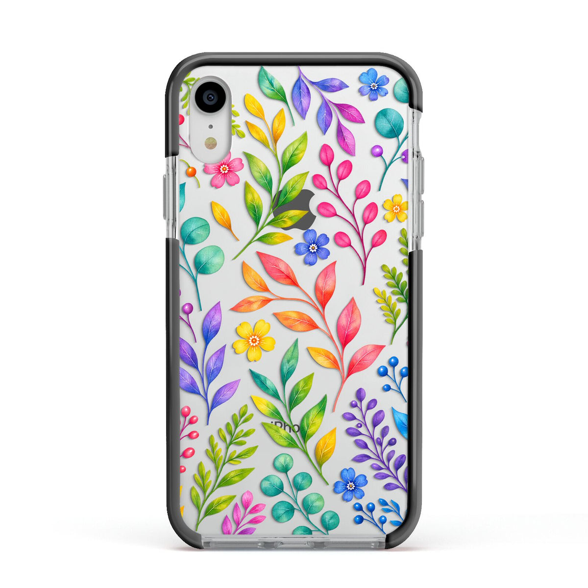 Colour Meadow Apple iPhone XR Impact Case Black Edge on Silver Phone