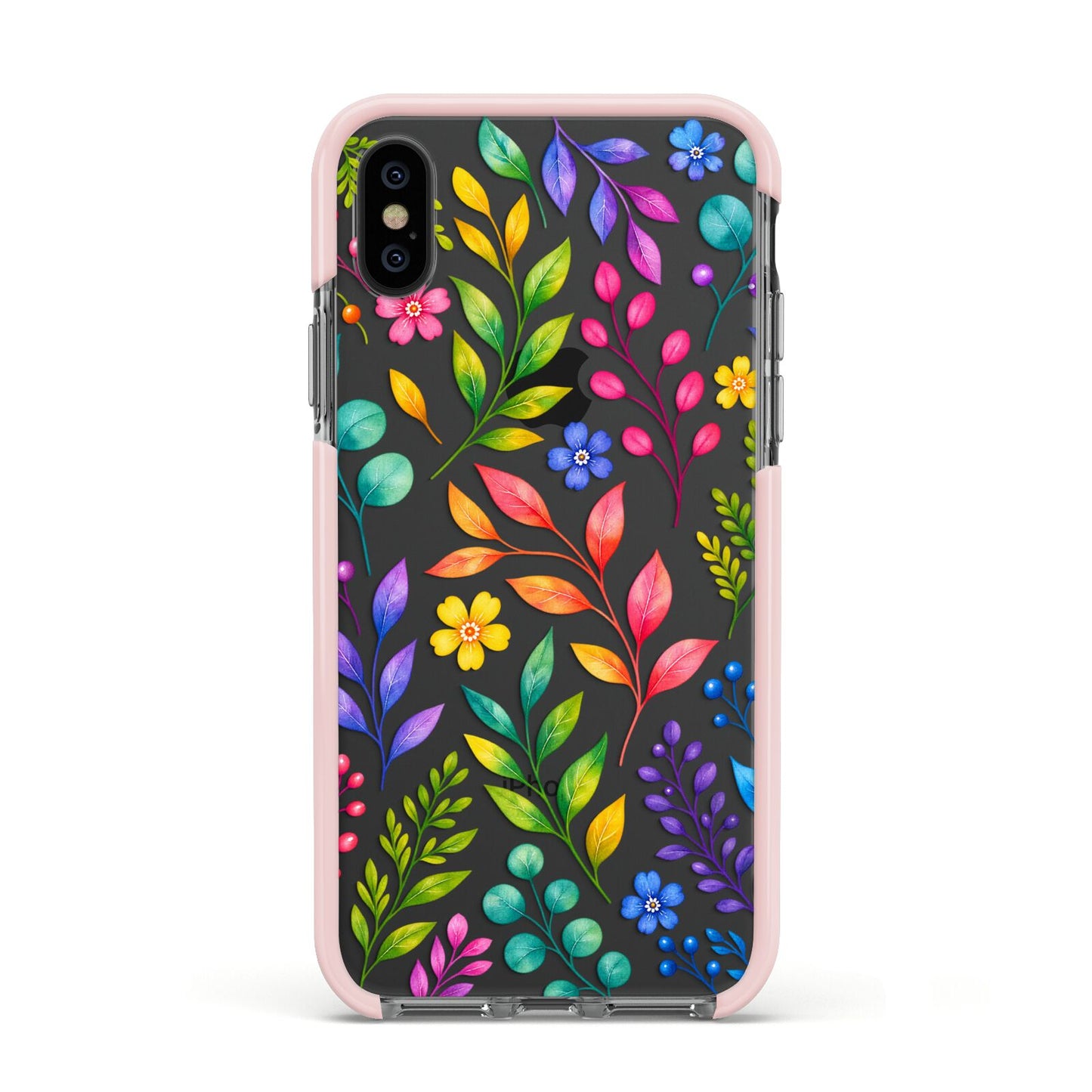 Colour Meadow Apple iPhone Xs Impact Case Pink Edge on Black Phone
