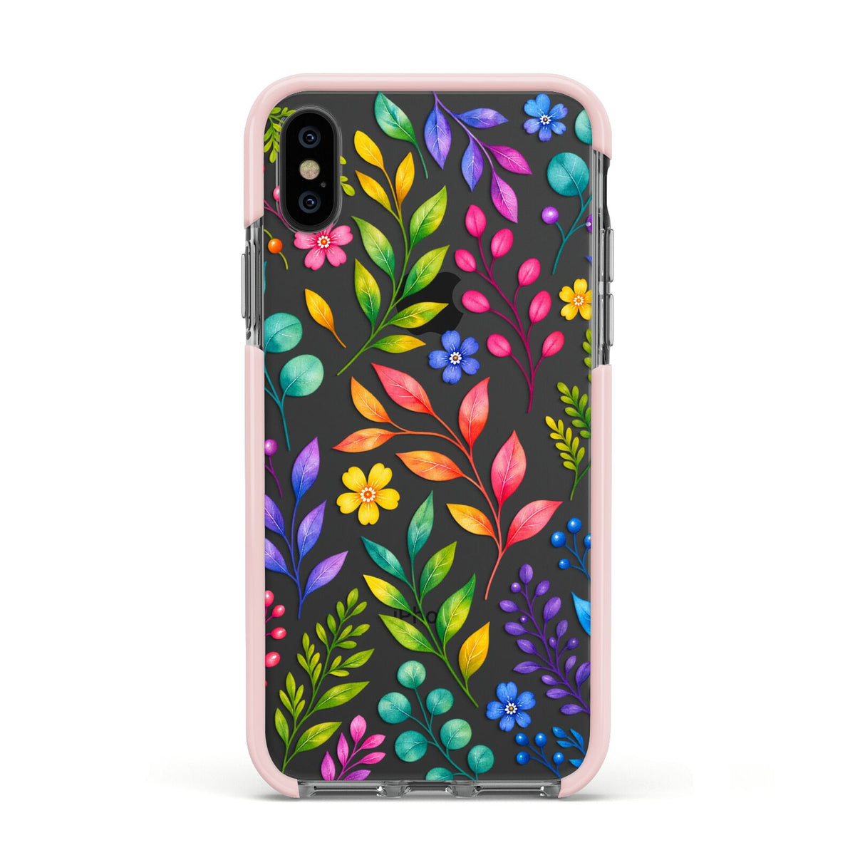Colour Meadow Apple iPhone Xs Impact Case Pink Edge on Black Phone