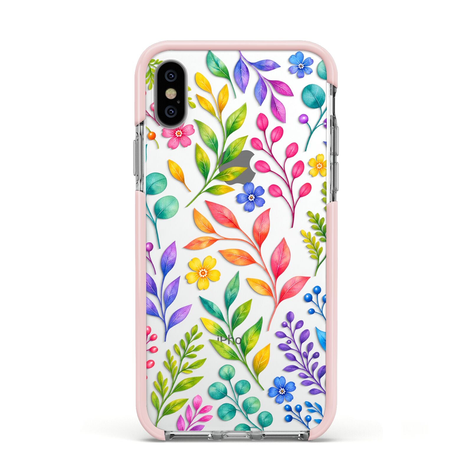 Colour Meadow Apple iPhone Xs Impact Case Pink Edge on Silver Phone