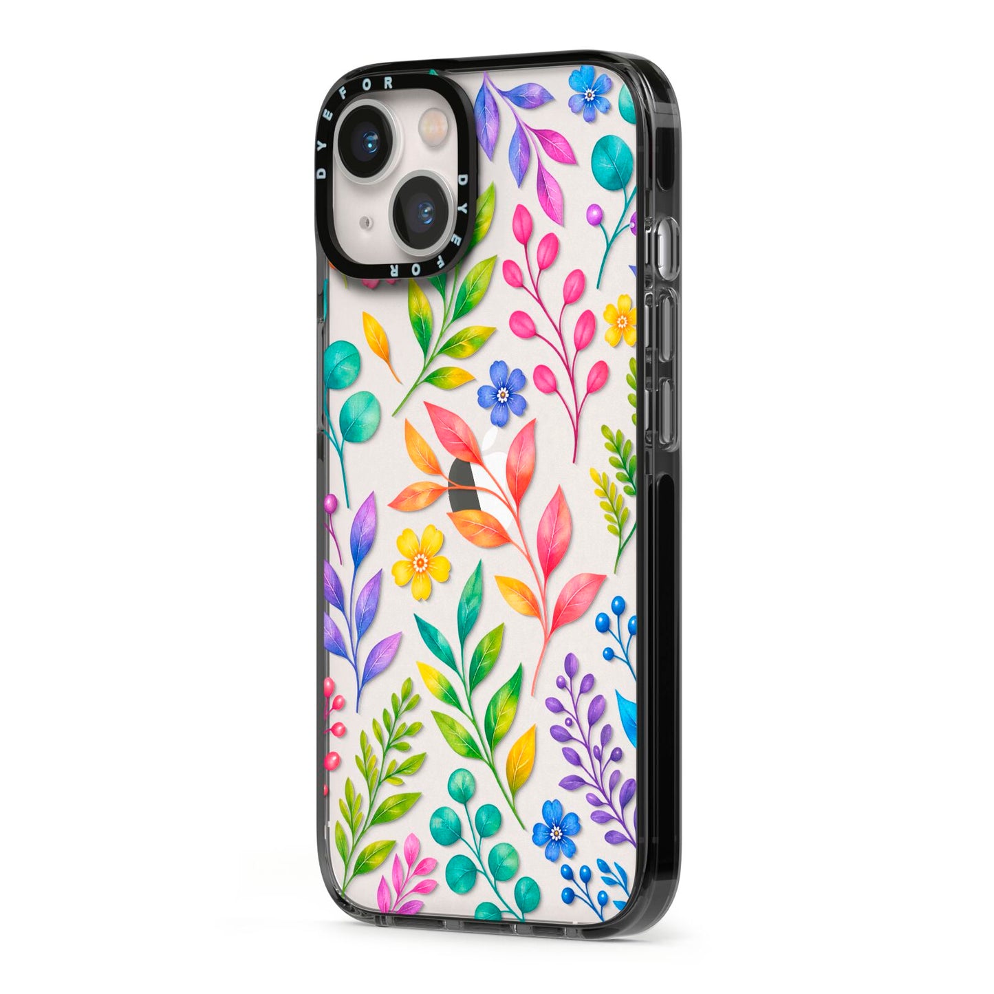 Colour Meadow iPhone 13 Black Impact Case Side Angle on Silver phone