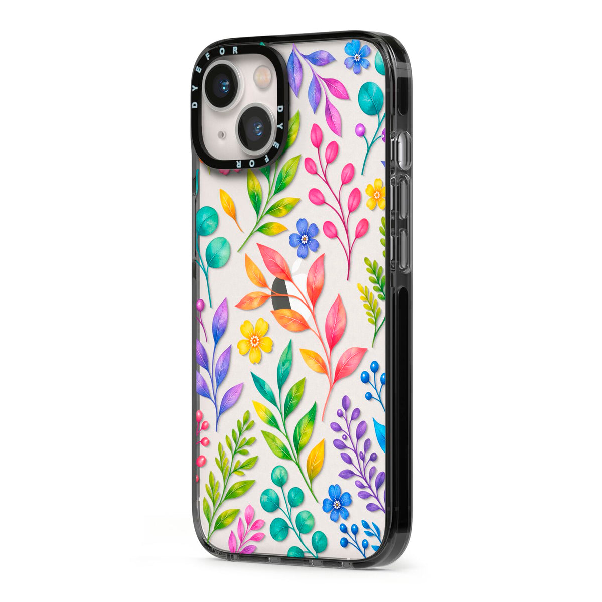 Colour Meadow iPhone 13 Black Impact Case Side Angle on Silver phone