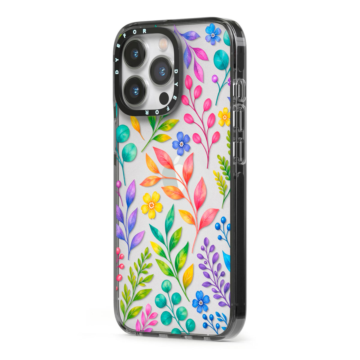 Colour Meadow iPhone 13 Pro Black Impact Case Side Angle on Silver phone