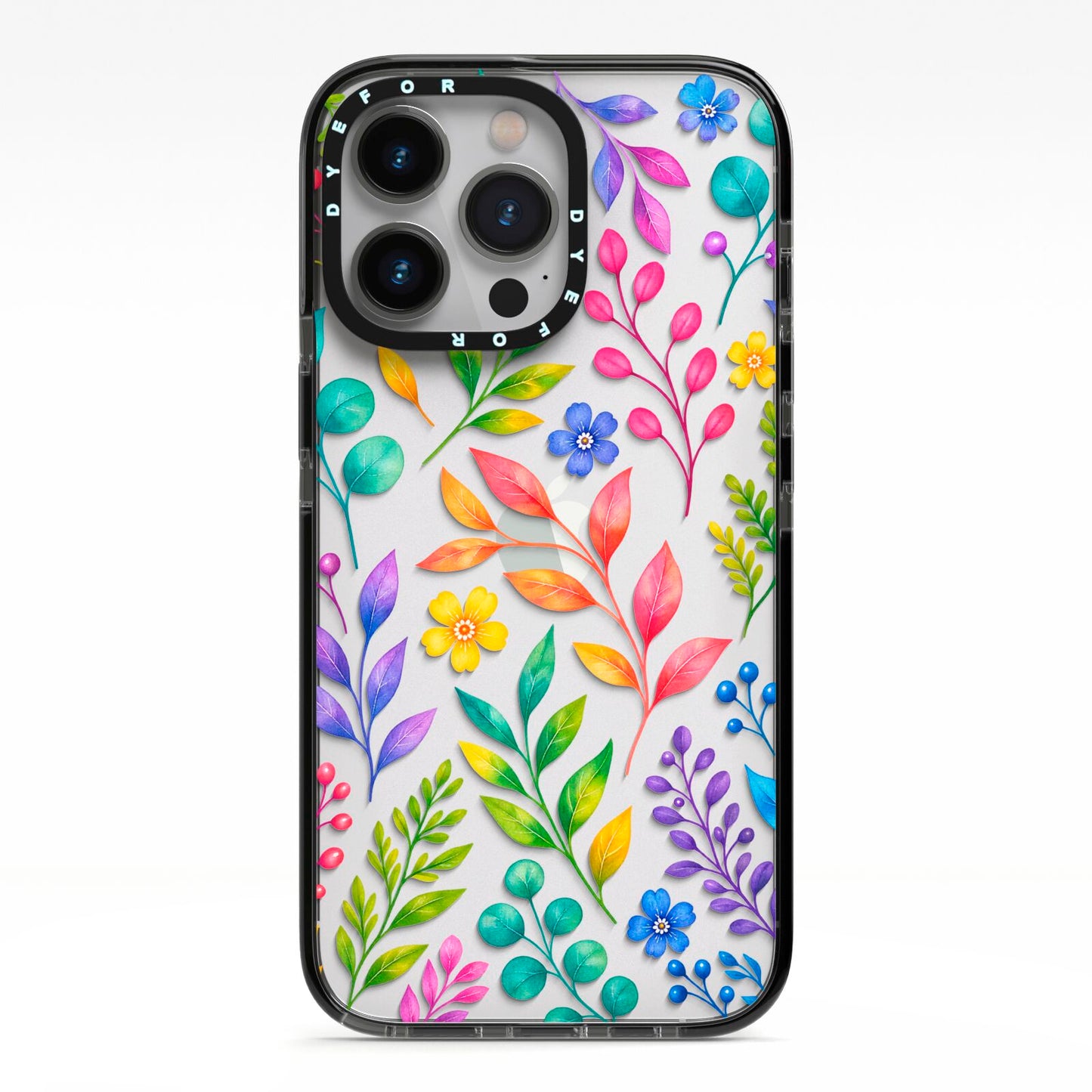 Colour Meadow iPhone 13 Pro Black Impact Case on Silver phone