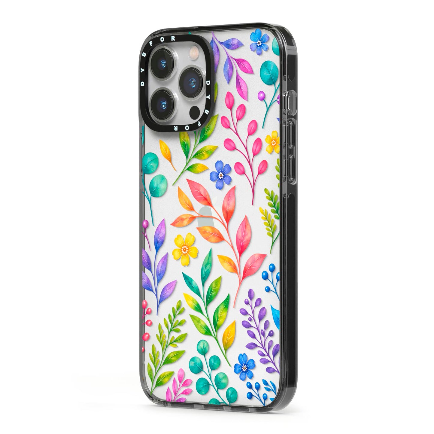 Colour Meadow iPhone 13 Pro Max Black Impact Case Side Angle on Silver phone