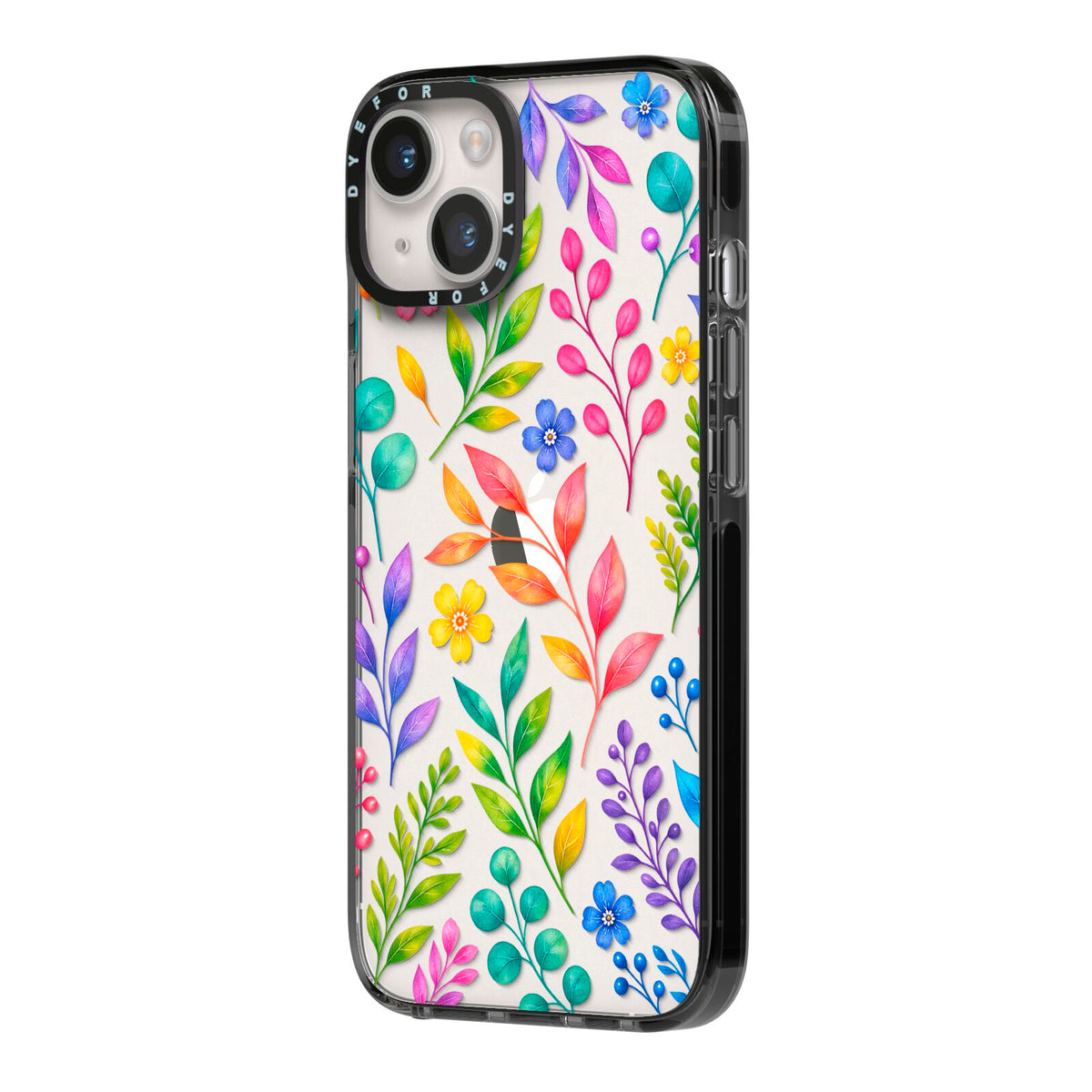 Colour Meadow iPhone 14 Black Impact Case Side Angle on Silver phone