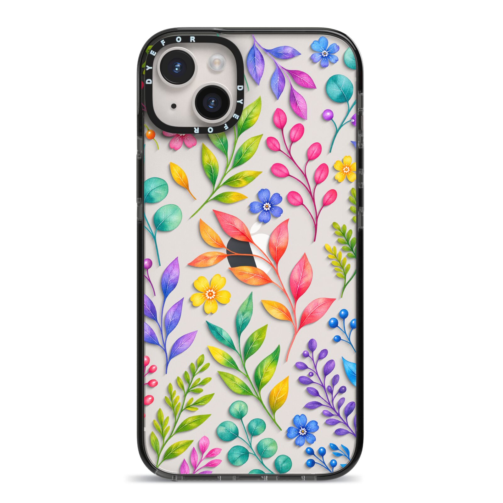 Colour Meadow iPhone 14 Plus Black Impact Case on Silver phone