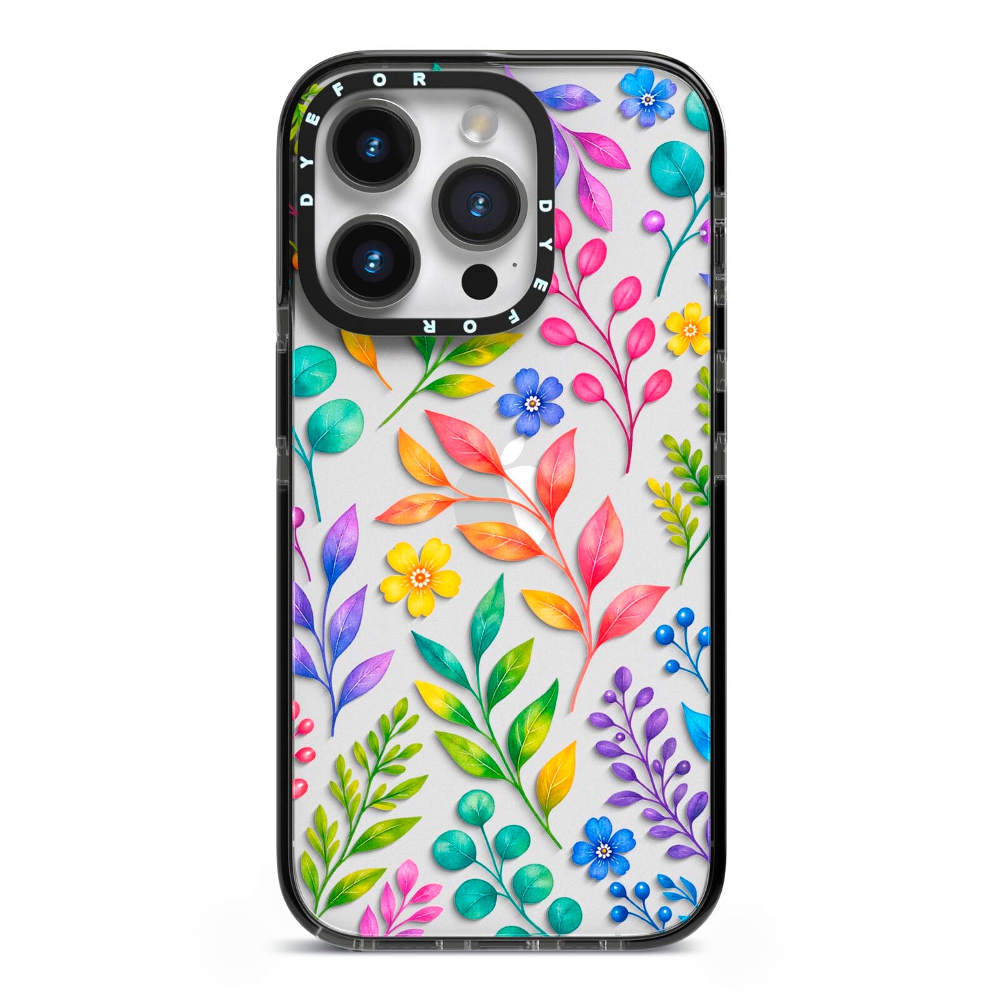 Colour Meadow iPhone 14 Pro Black Impact Case on Silver phone