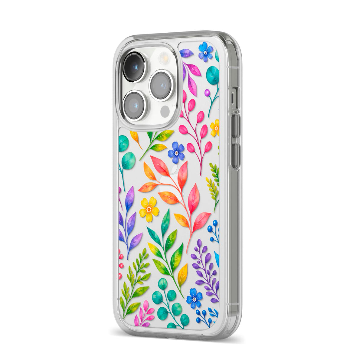 Colour Meadow iPhone 14 Pro Clear Tough Case Silver Angled Image