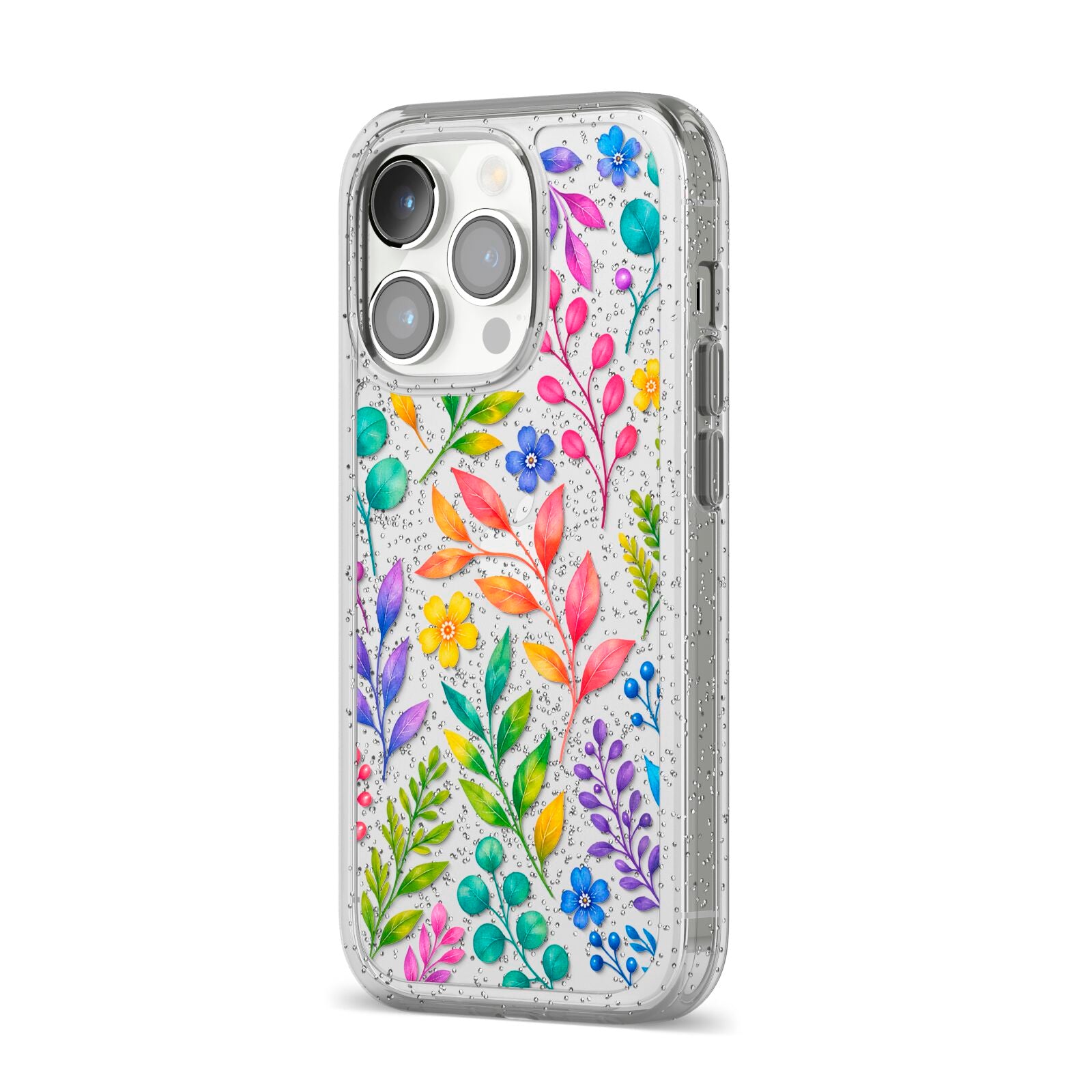 Colour Meadow iPhone 14 Pro Glitter Tough Case Silver Angled Image