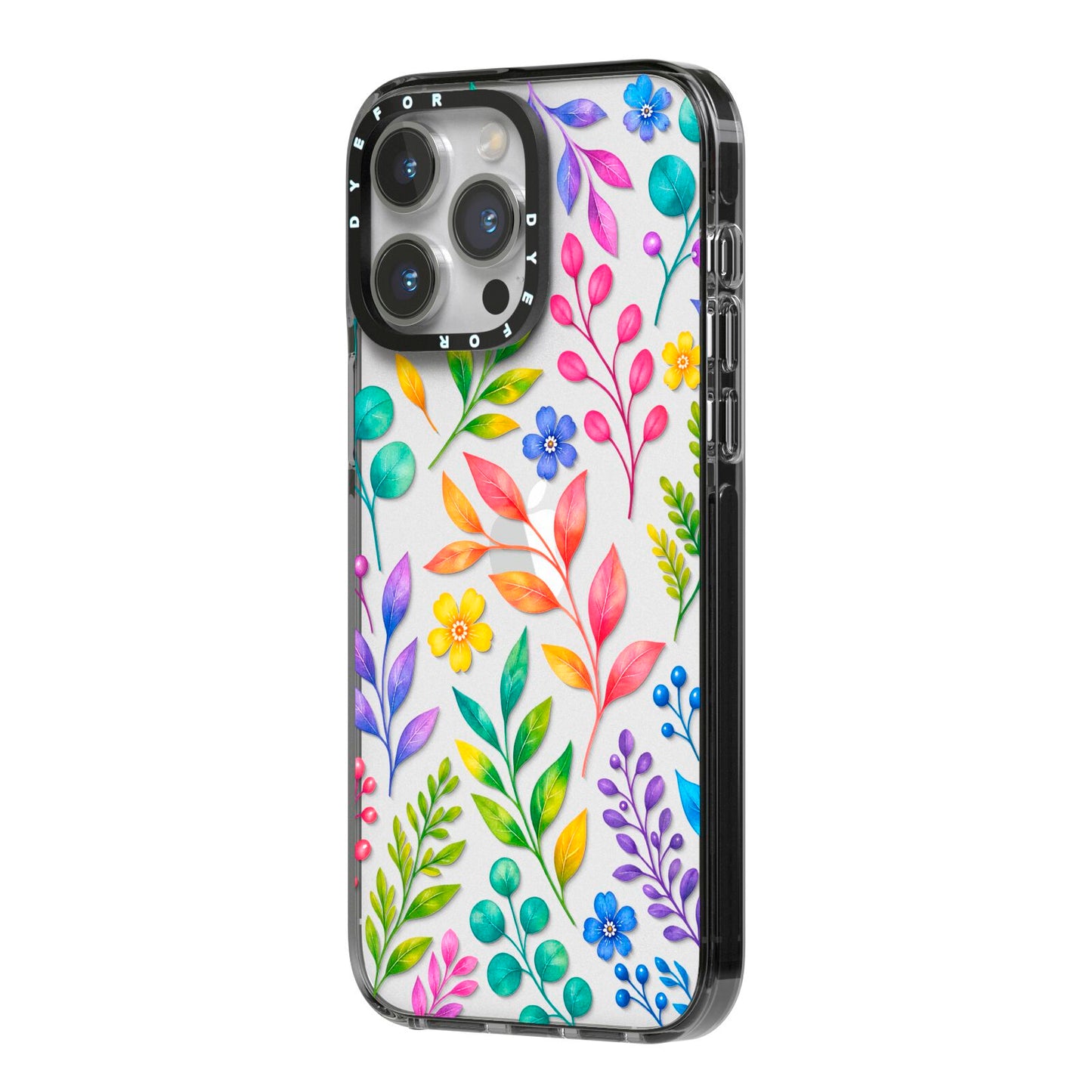 Colour Meadow iPhone 14 Pro Max Black Impact Case Side Angle on Silver phone