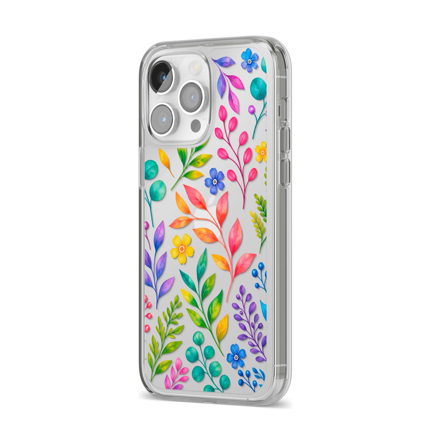 Colour Meadow iPhone 14 Pro Max Clear Tough Case Silver Angled Image