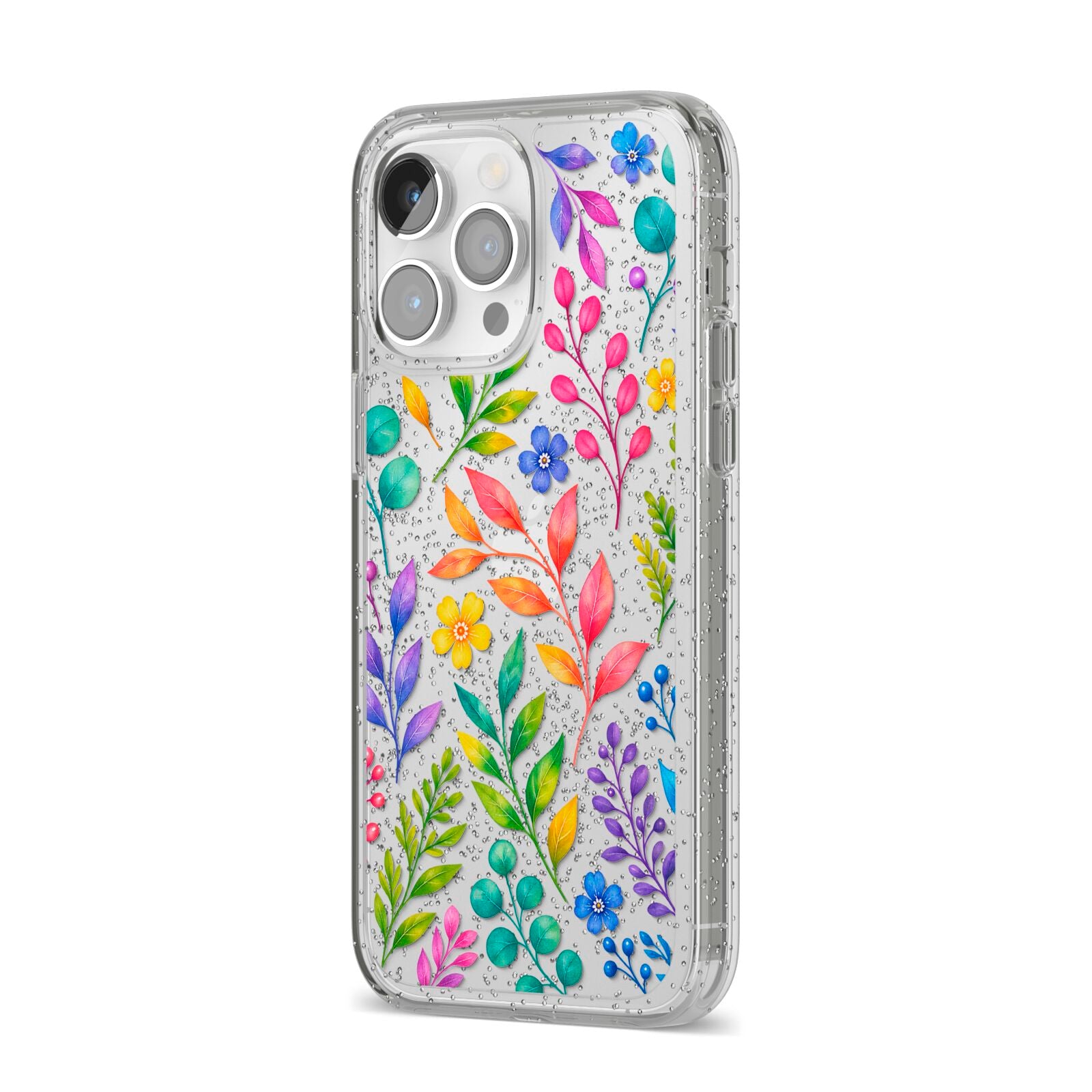 Colour Meadow iPhone 14 Pro Max Glitter Tough Case Silver Angled Image