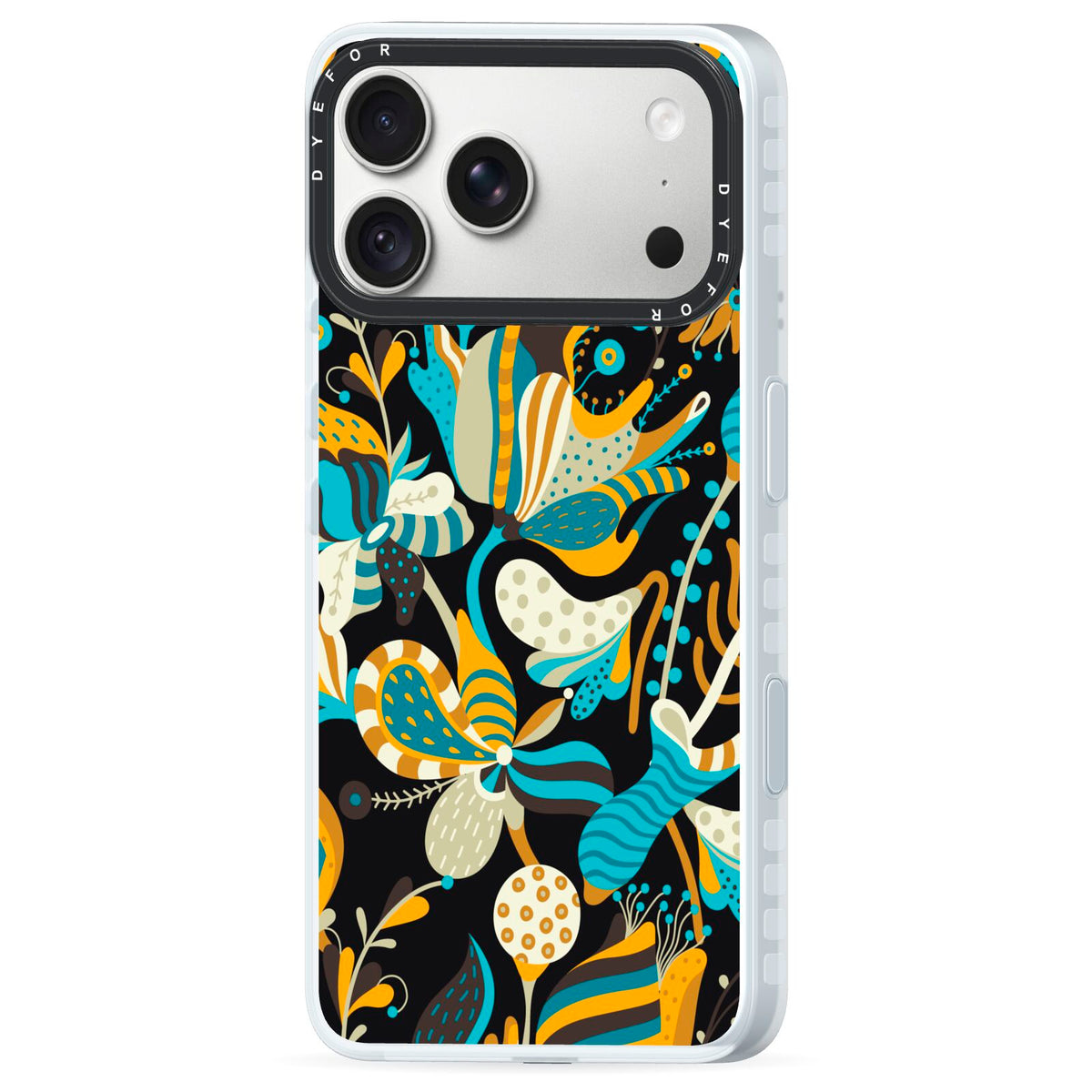 Colourful Floral iPhone 18 Pro Black Impact Pre order Case Side Angle on Silver phone