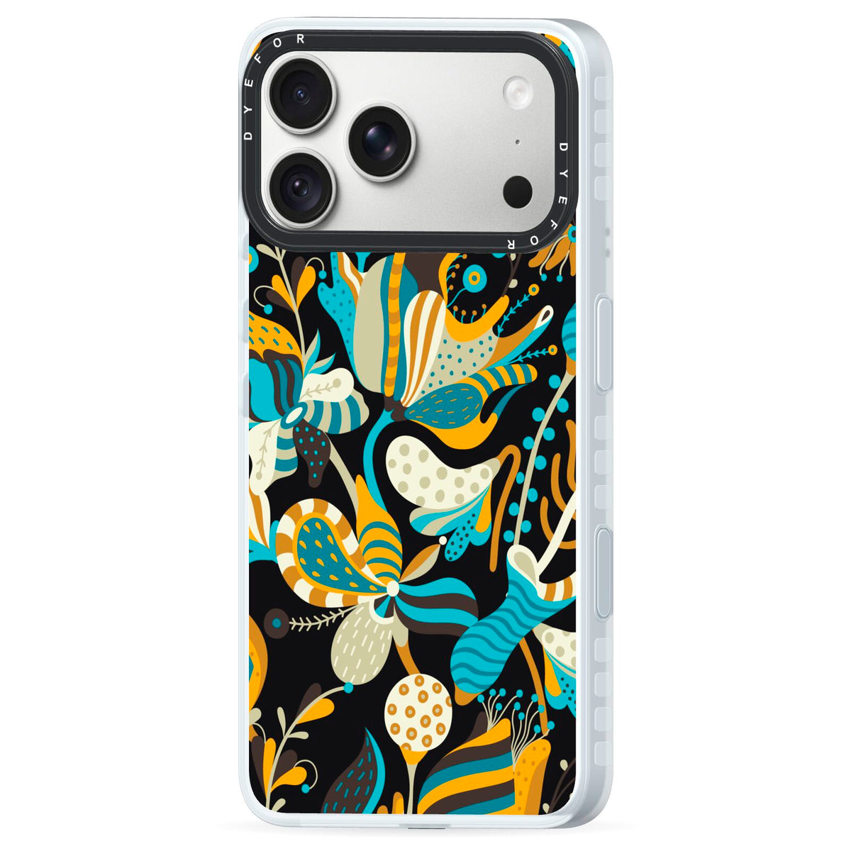 Colourful Floral iPhone 18 Pro Max Black Impact Pre order Case Side Angle on Silver phone