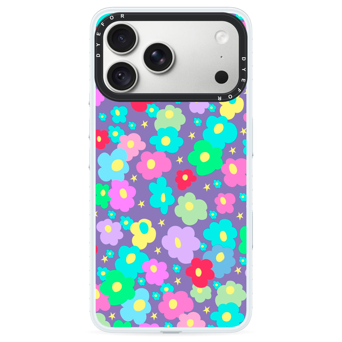 Colourful Flowers iPhone 18 Pro Black Impact Pre order Case on Silver phone