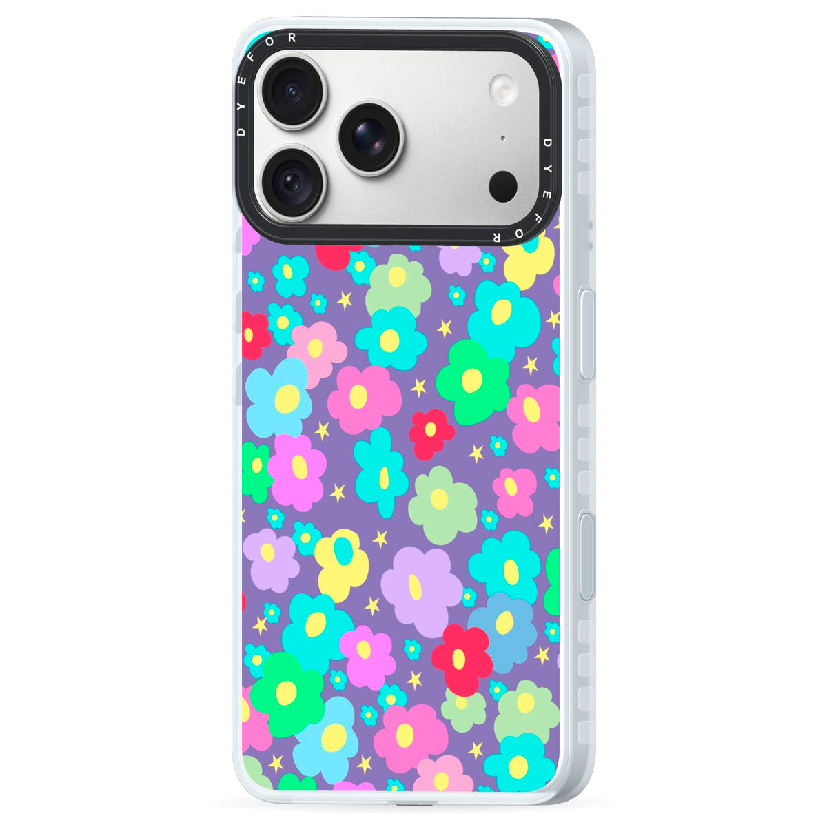 Colourful Flowers iPhone 18 Pro Max Black Impact Pre order Case Side Angle on Silver phone