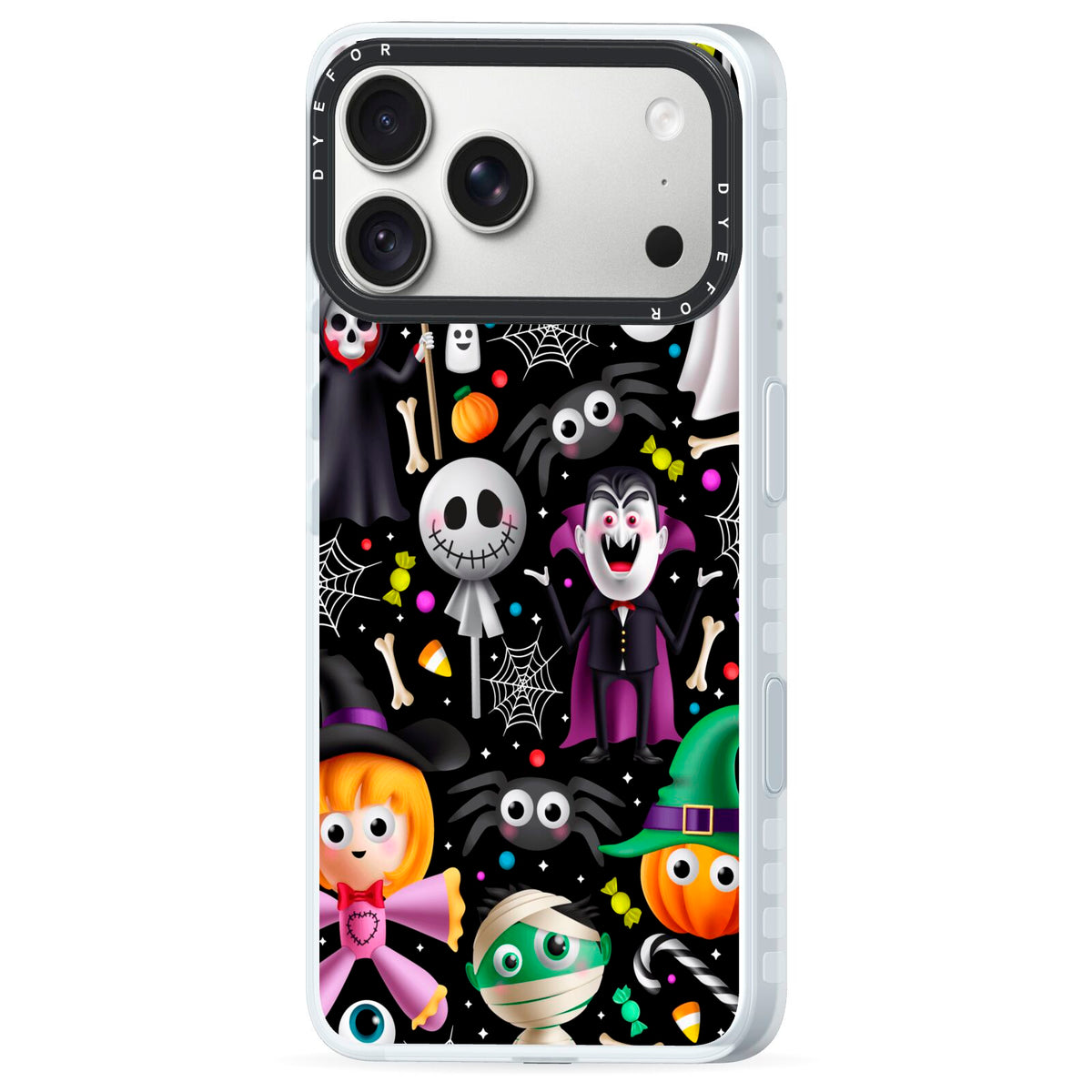 Colourful Halloween iPhone 18 Pro Max Black Impact Pre order Case Side Angle on Silver phone