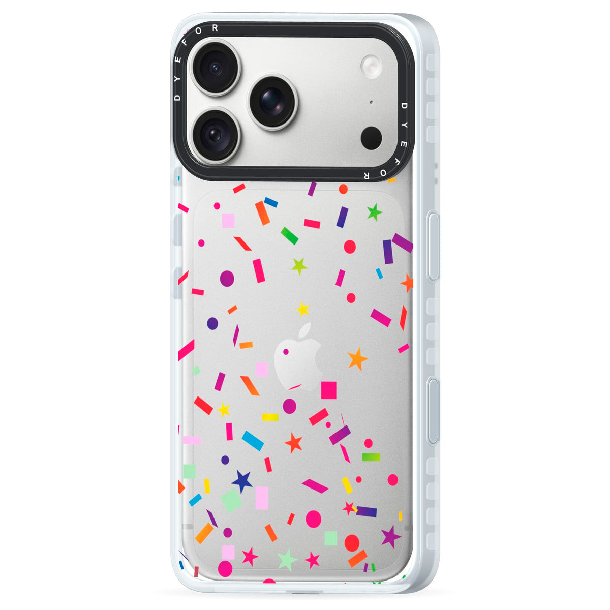 Confetti iPhone 18 Pro Black Impact Pre order Case Side Angle on Silver phone
