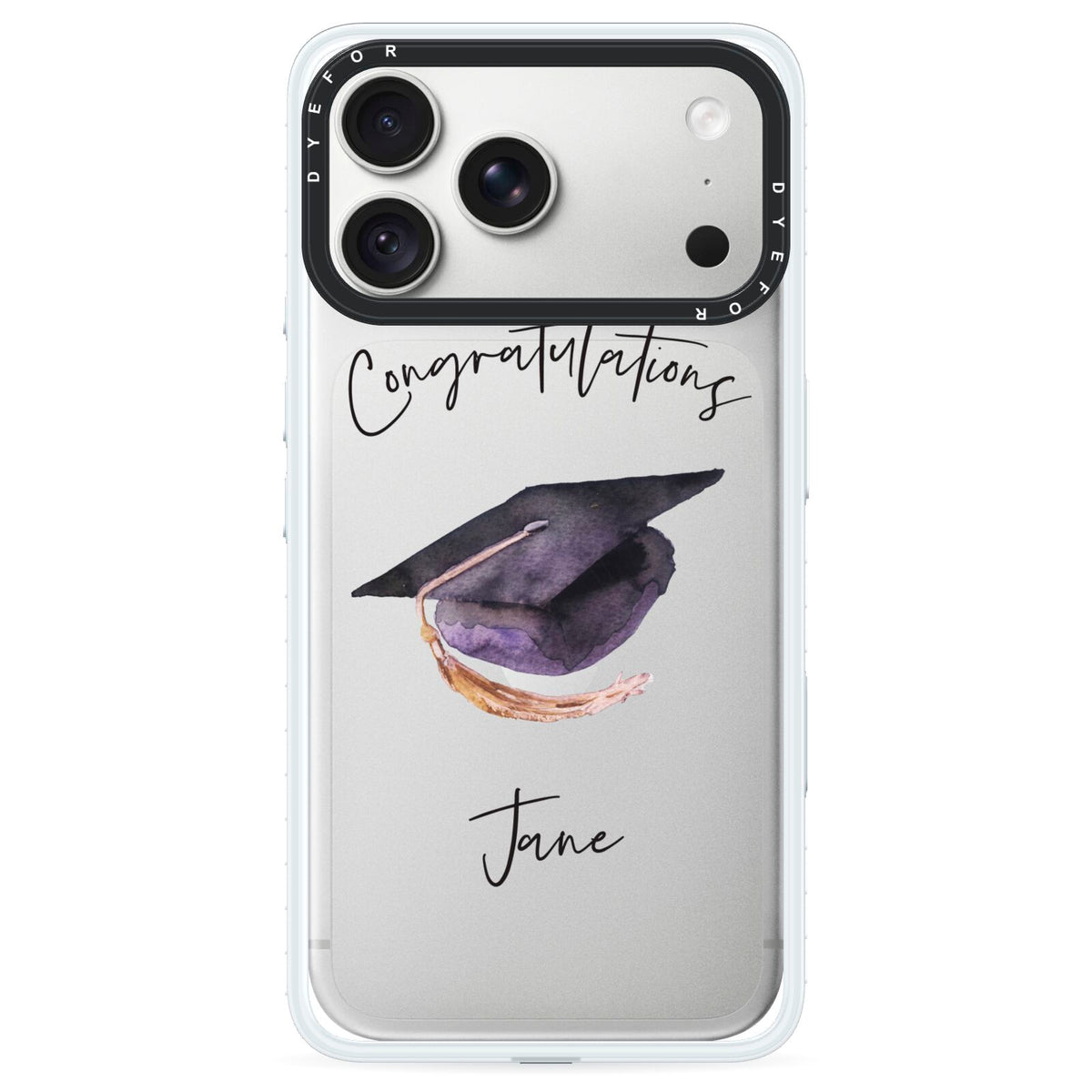 Congratulations Graduate Custom iPhone 18 Pro Black Impact Pre order Case on Silver phone